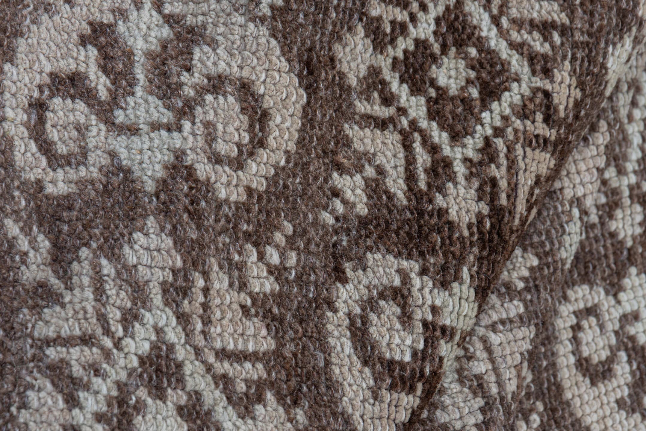 4' x 6' one-of-a-kind handmade vintage Tulu small size rug. Color palette: taupe, ivory, beige, brown, gray