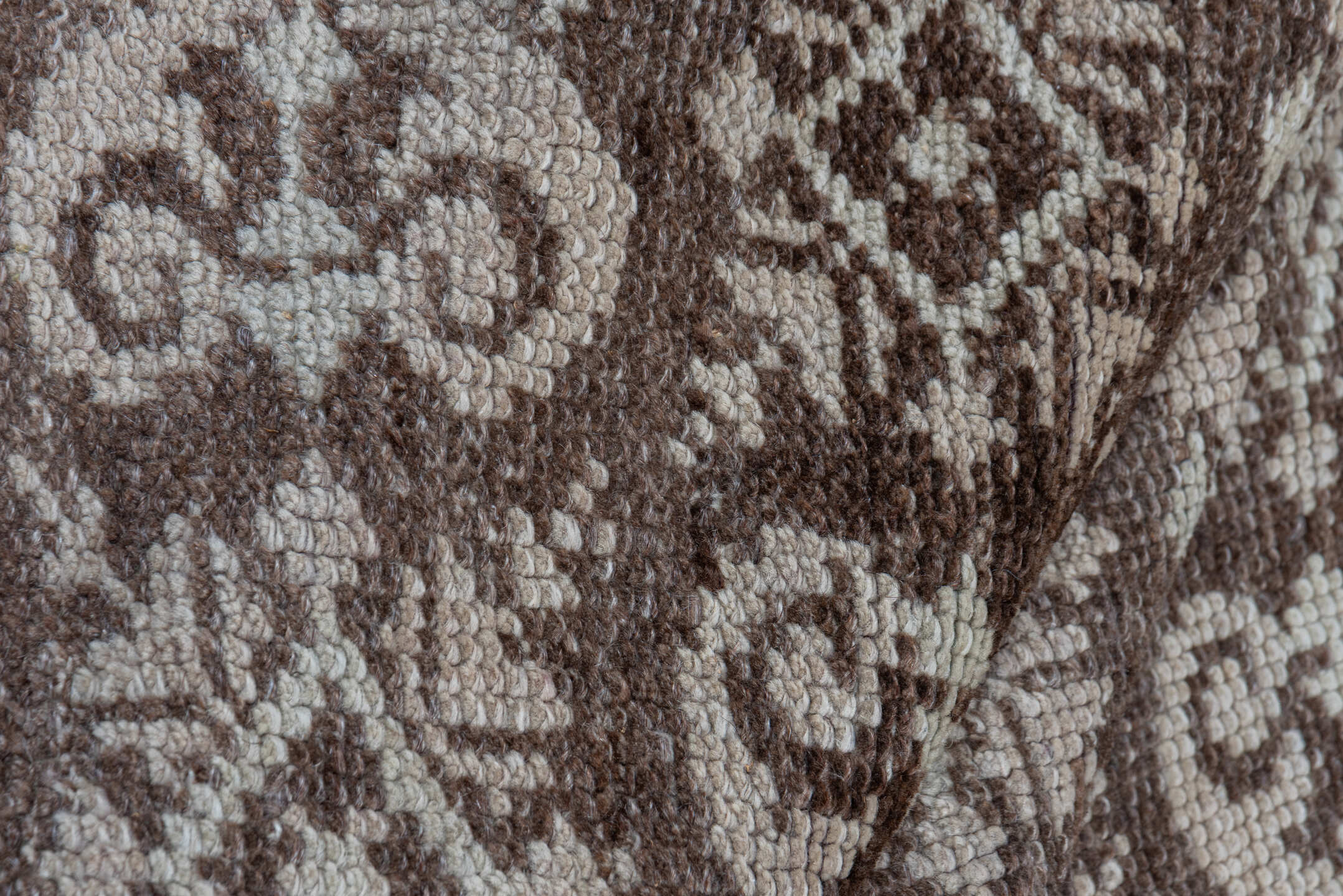 4' x 6' one-of-a-kind handmade vintage Tulu small size rug. Color palette: taupe, ivory, beige, brown, gray