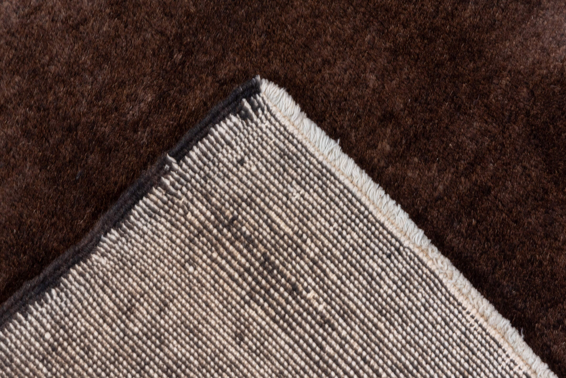 6' x 9' one-of-a-kind handmade vintage Overdyed medium size rug. Color palette: black, brown, gray, off-white, redwood, snow