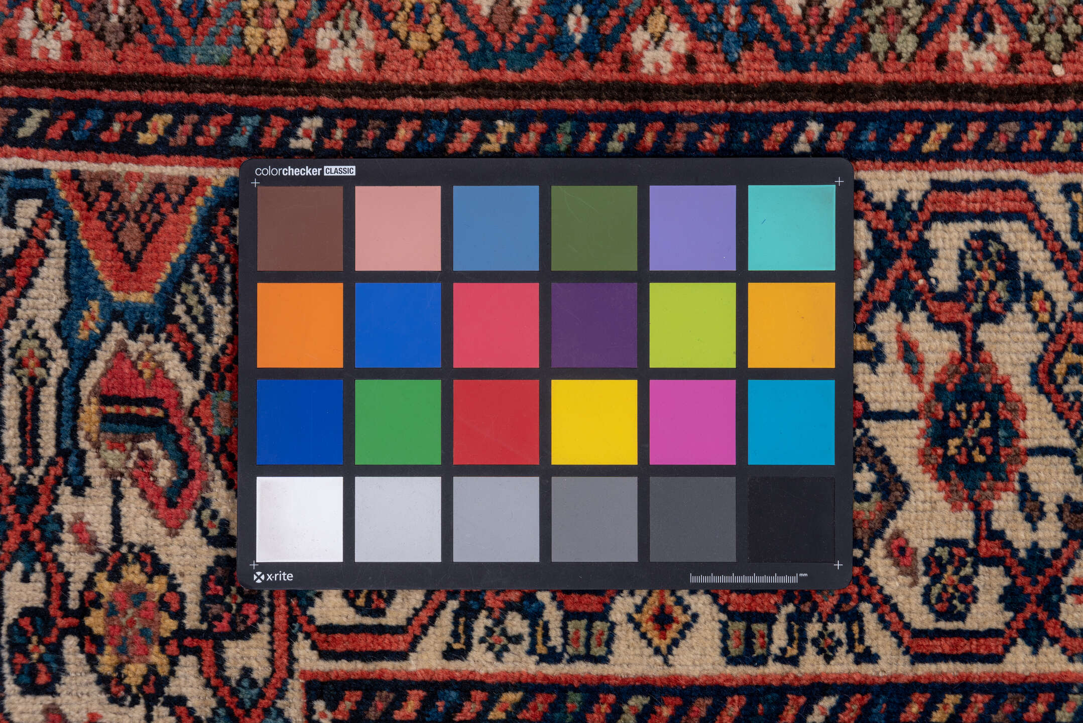 7' x 17' one-of-a-kind handmade vintage Mahal rug. Color palette: black, blue, brown, gray, light gray, pink, red