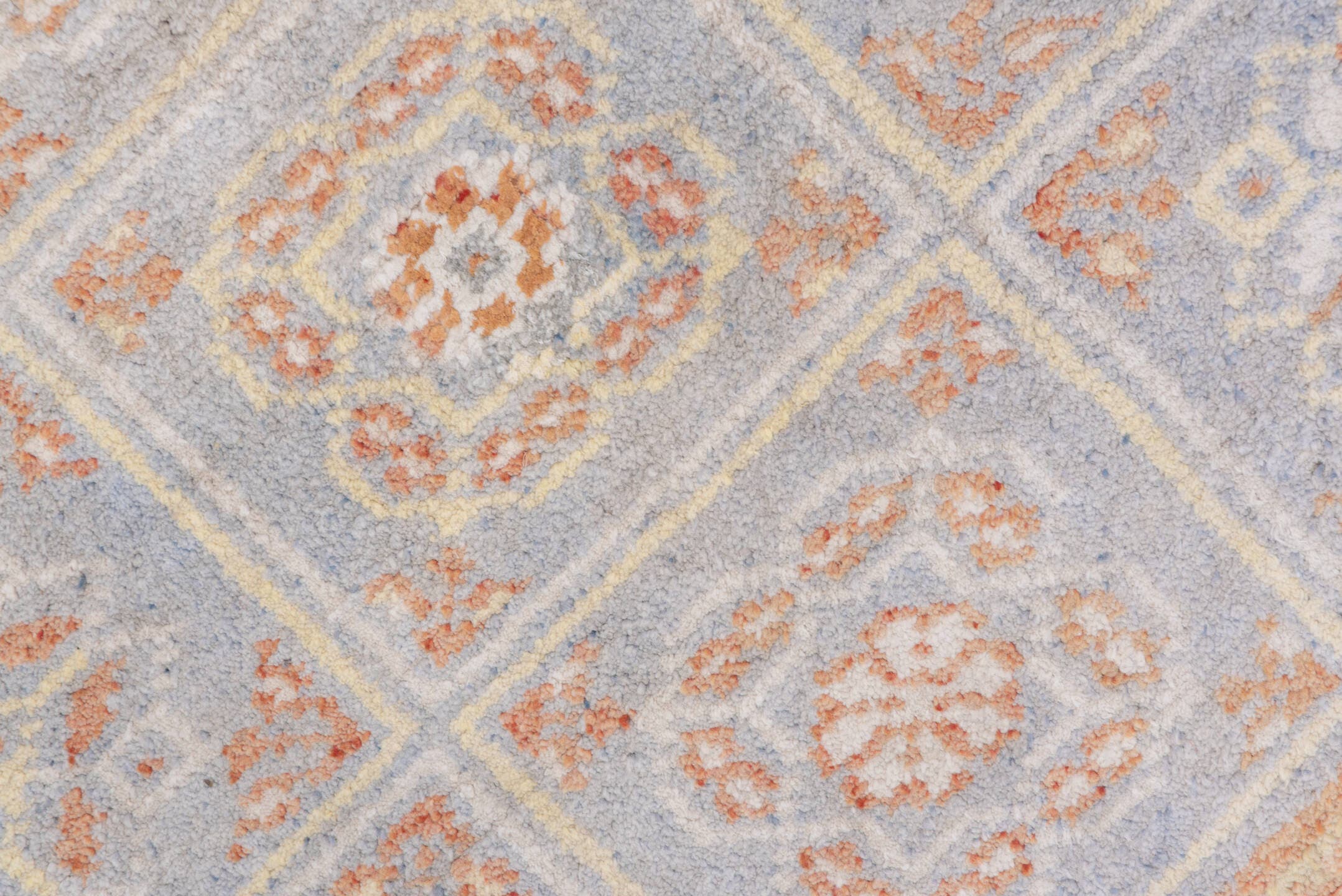 4' x 6' one-of-a-kind handmade vintage Cotton Agra small size rug. Color palette: ivory, peach, pale blue, beige, taupe