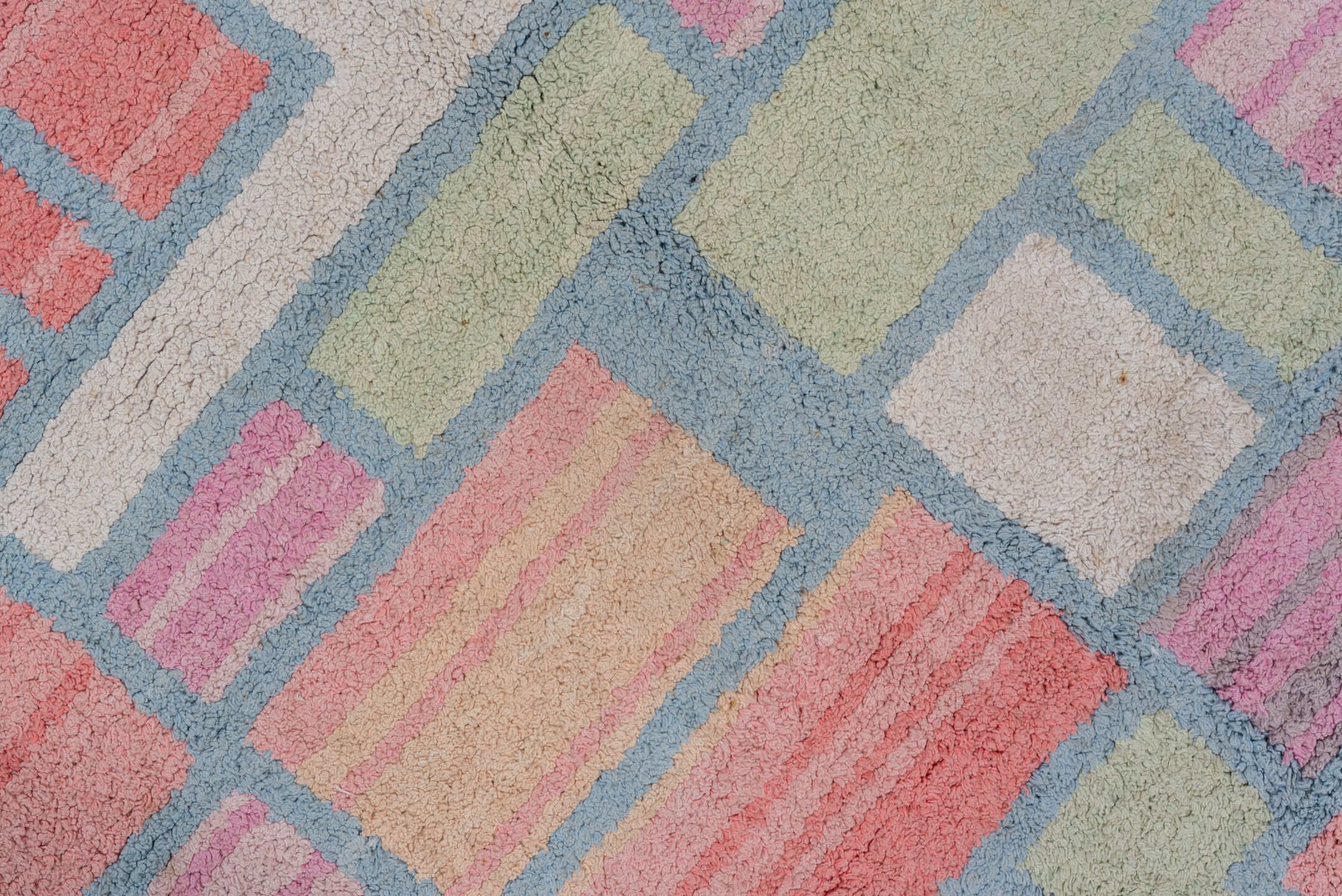 3' x 5' one-of-a-kind handmade vintage Cotton Agra small size rug. Color palette: sky blue, pink, ivory, sage, coral
