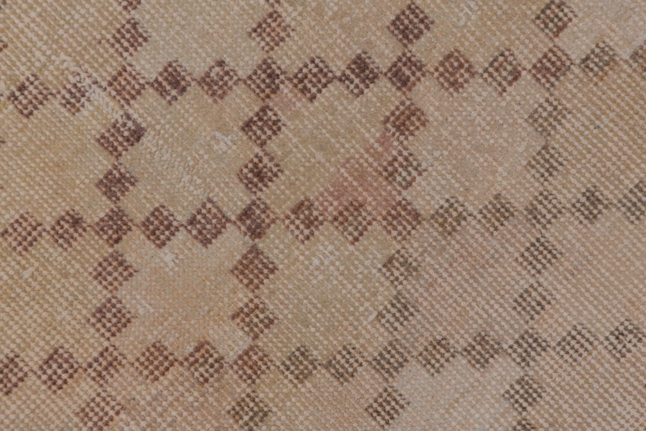 6' x 10' one-of-a-kind handmade vintage Oushak large size rug. Color palette: ivory, blush, taupe, sand, rose, gray, pink