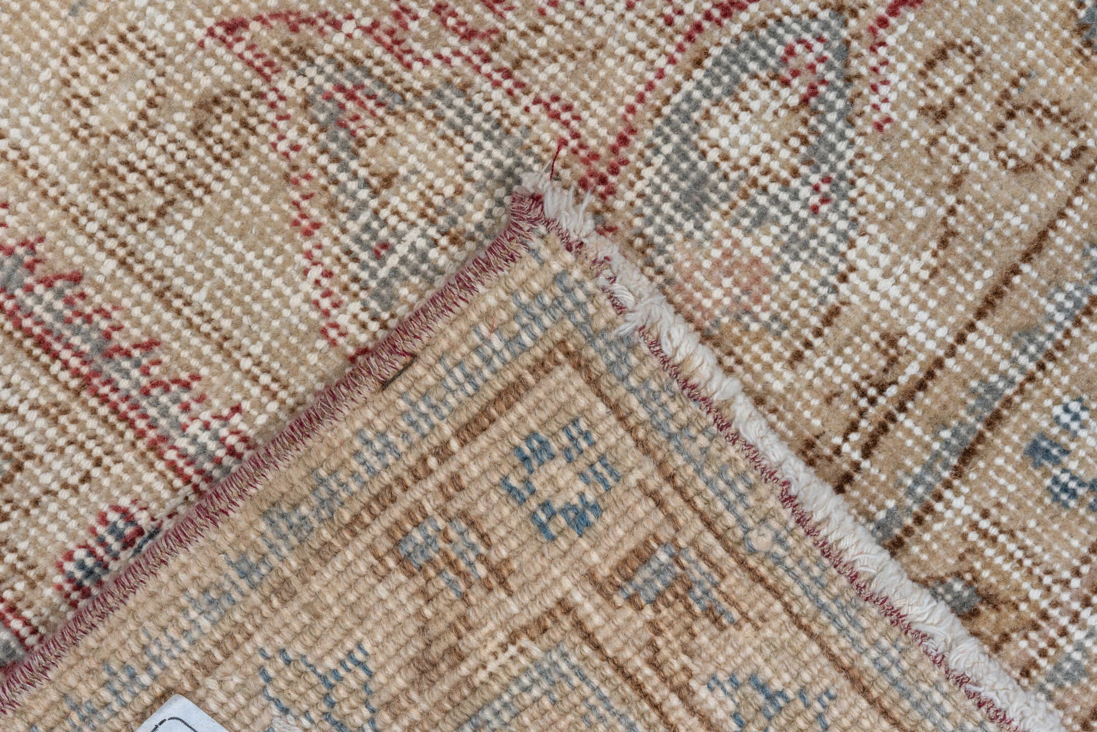 6' x 10' one-of-a-kind handmade vintage Oushak large size rug. Color palette: ivory, blush, pale blue, rust, beige, rose