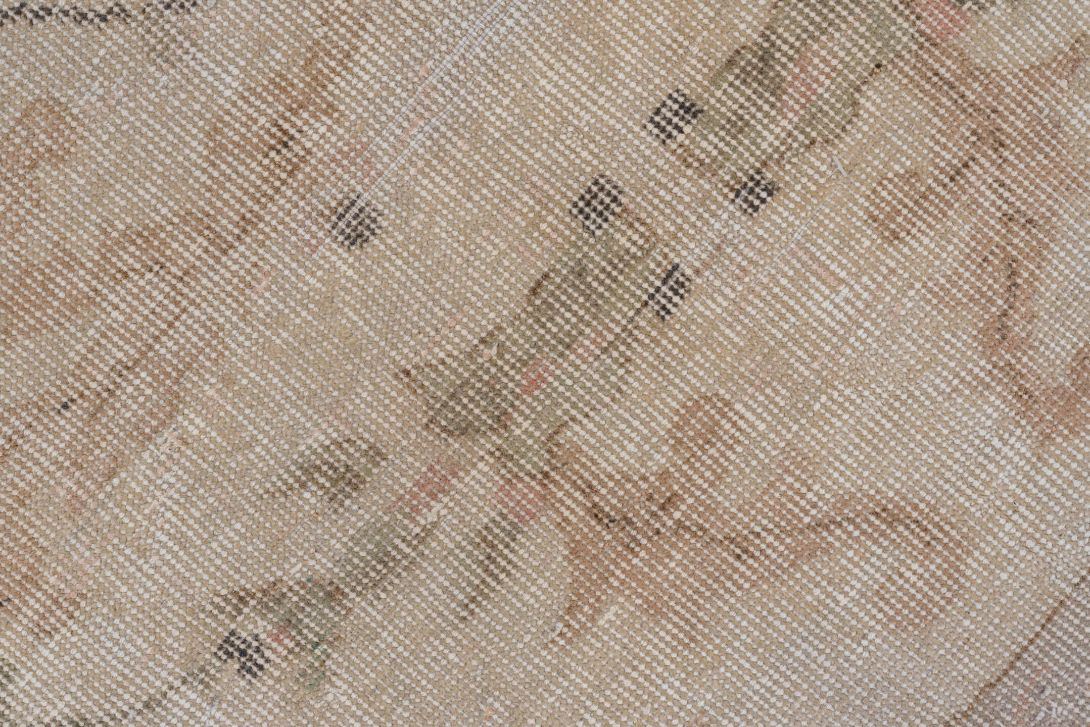 6' x 10' one-of-a-kind handmade vintage Oushak large size rug. Color palette: ivory, blush, taupe, beige, pale rose