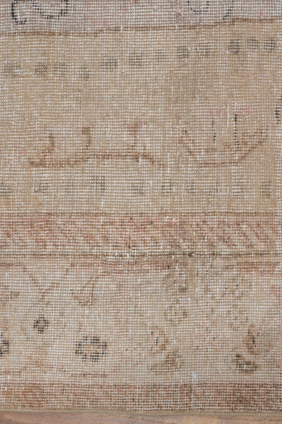 6' x 10' one-of-a-kind handmade vintage Oushak large size rug. Color palette: ivory, blush, taupe, beige, pale rose