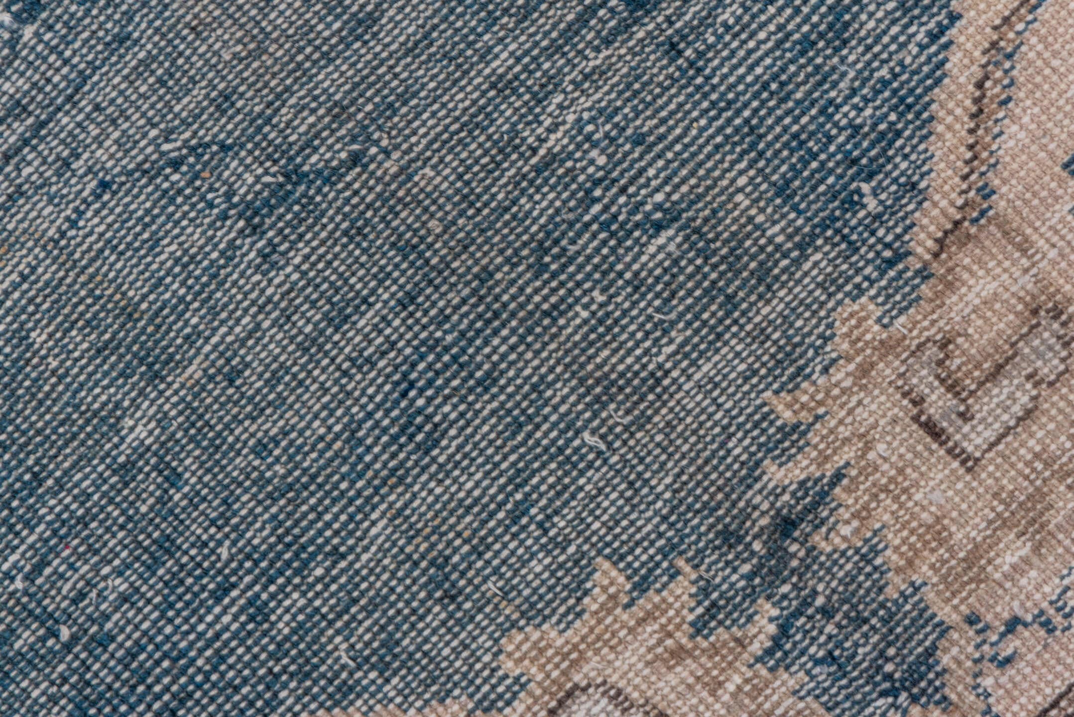 6' x 10' one-of-a-kind handmade vintage Oushak large size rug. Color palette: blue, ivory, taupe, beige, slate, gray