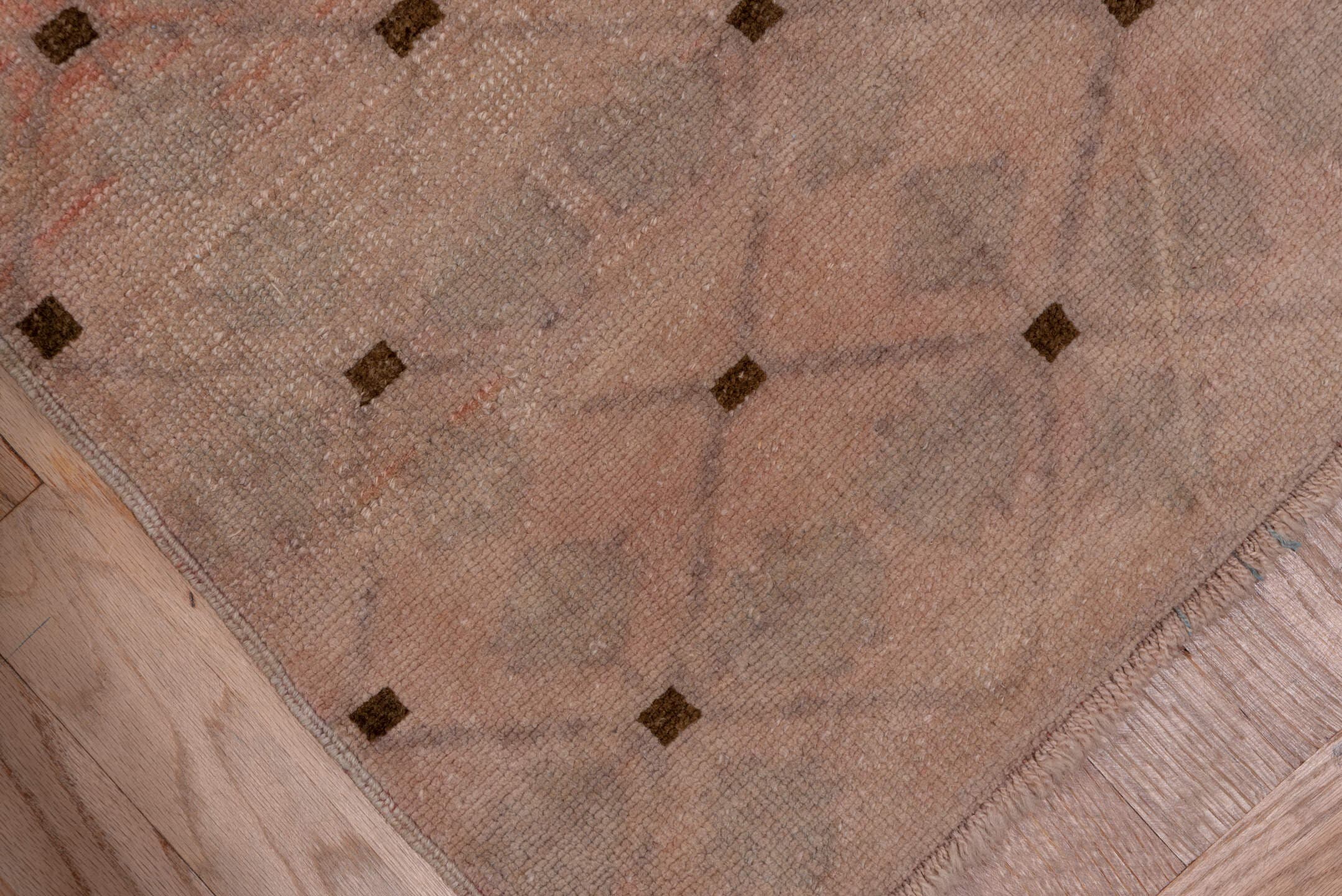 2' x 19' one-of-a-kind handmade vintage Oushak runner rug. Color palette: blush, rose, taupe, brown, dusty coral, ivory