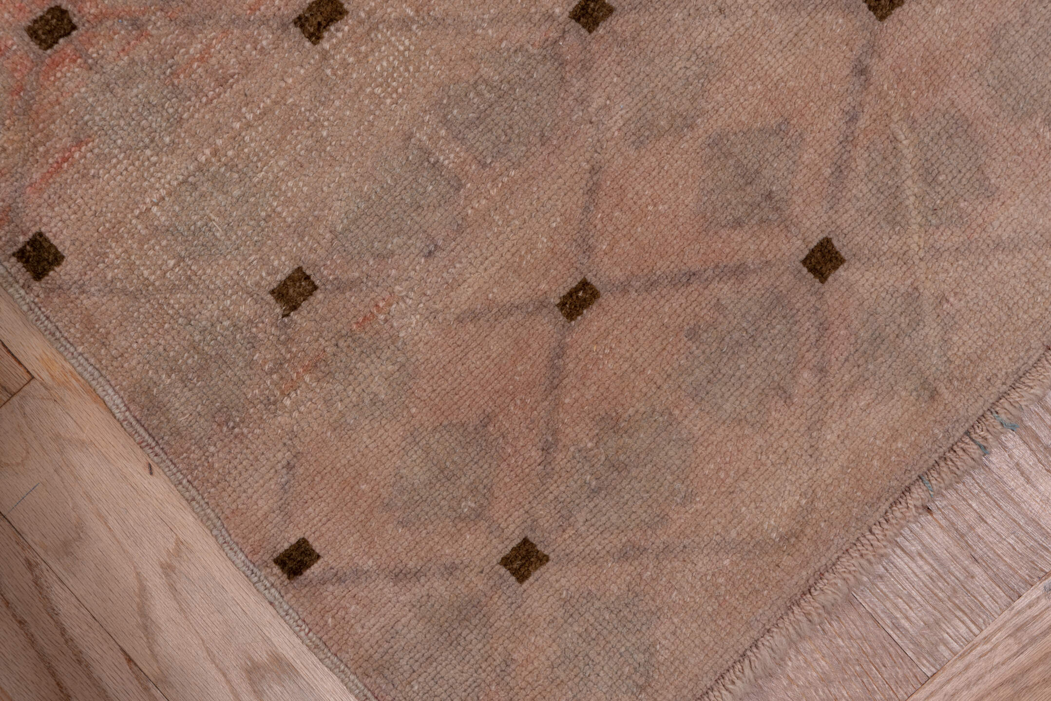 2' x 19' one-of-a-kind handmade vintage Oushak runner rug. Color palette: brown, gray, light gray, off-white, pink, snow