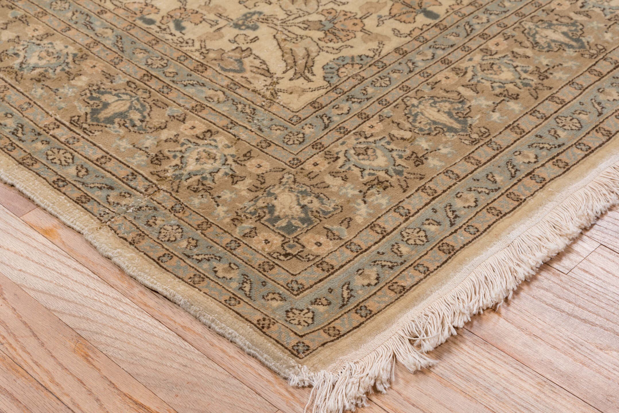 6' x 8' one-of-a-kind handmade vintage Sivas medium size rug. Color palette: beige, taupe, slate, ivory, camel, brown, gray
