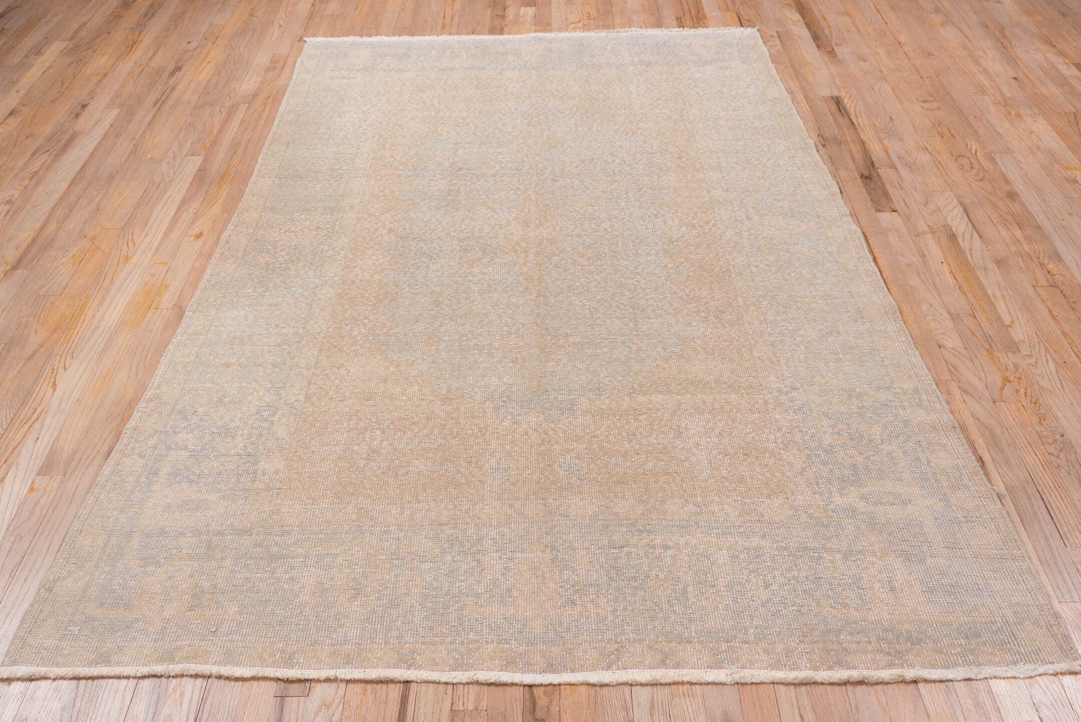 5' x 8' one-of-a-kind handmade vintage Oushak medium size rug. Color palette: beige, taupe, ivory, pale gray, gray