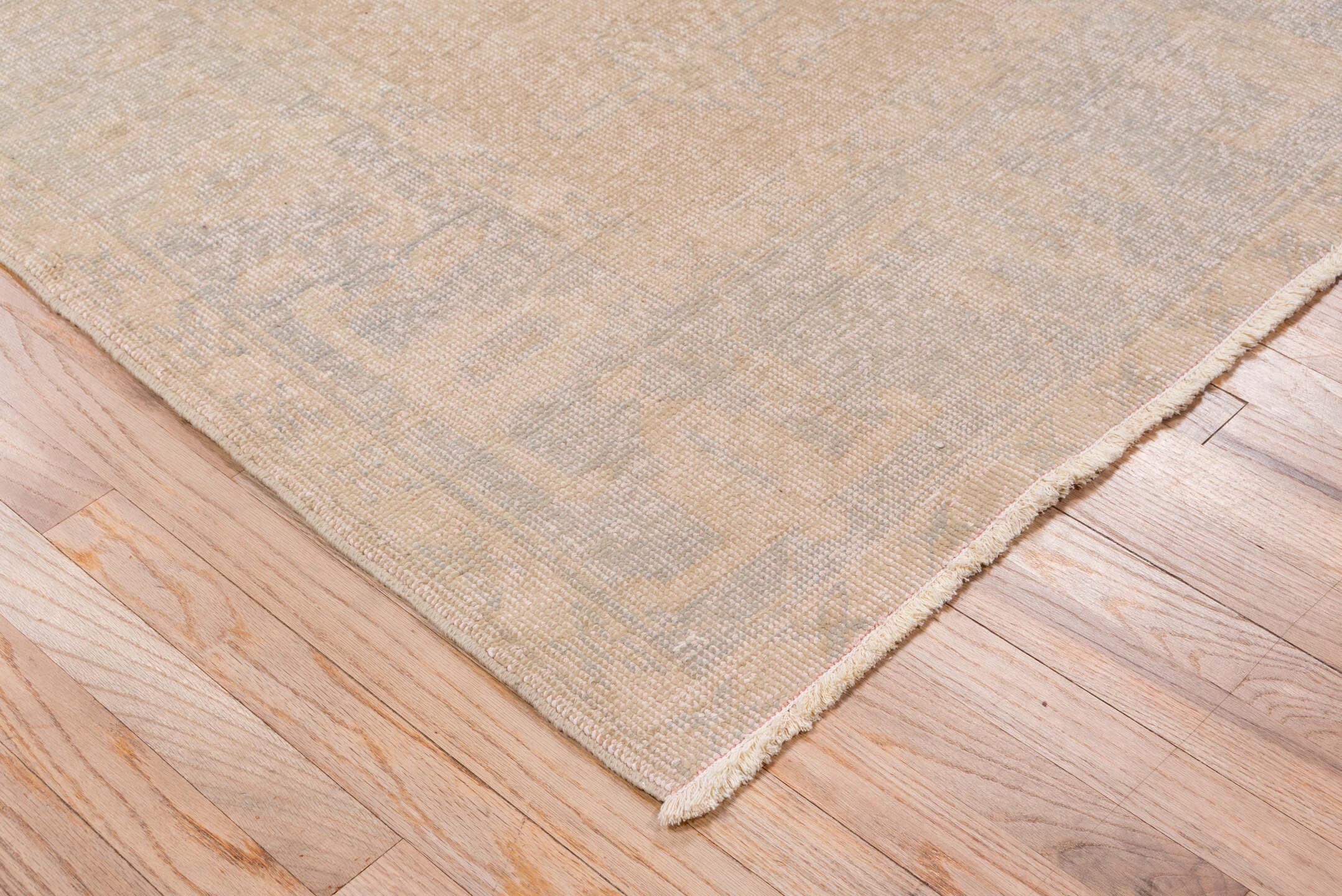 5' x 8' one-of-a-kind handmade vintage Oushak medium size rug. Color palette: beige, taupe, ivory, pale gray, gray