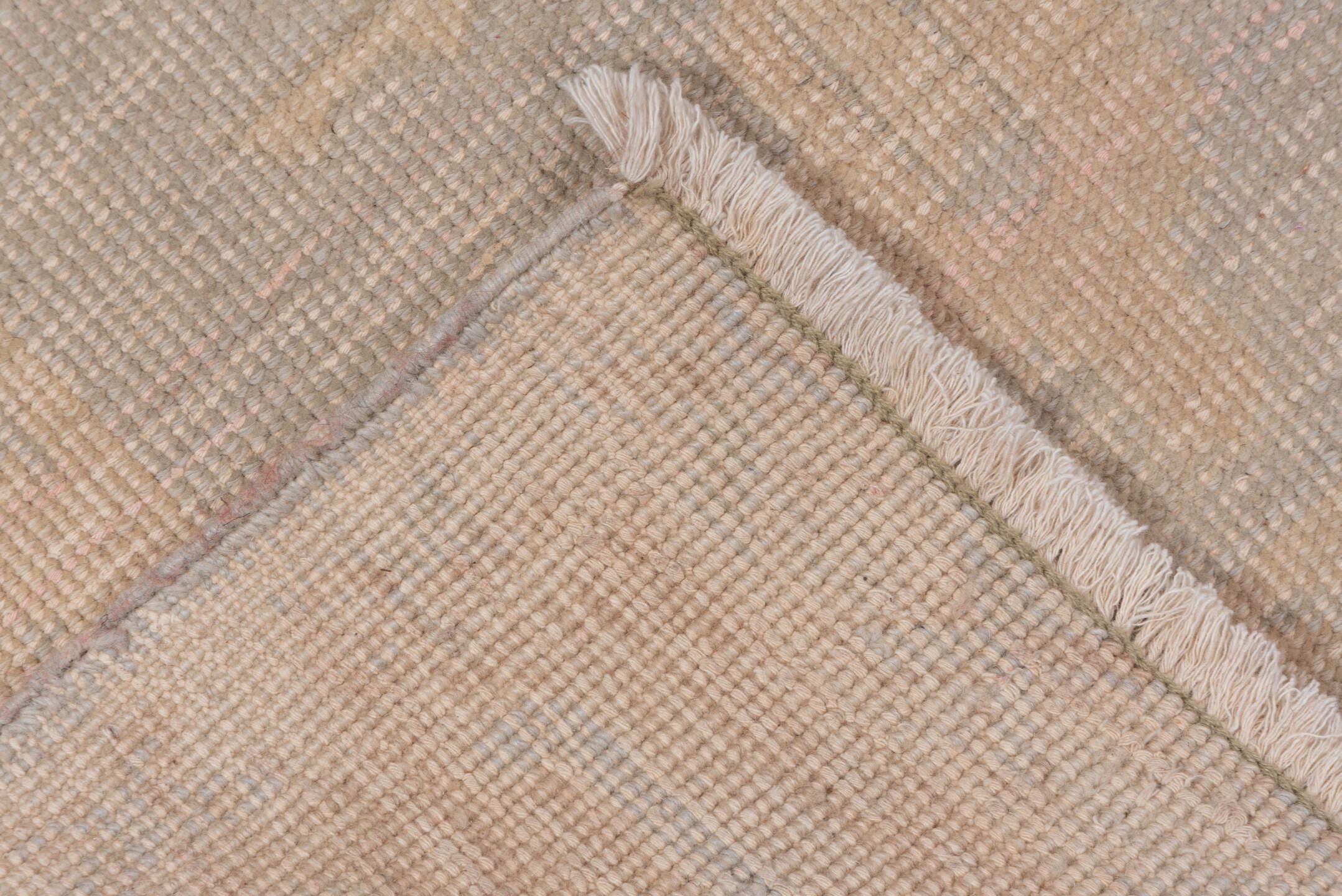 5' x 8' one-of-a-kind handmade vintage Oushak medium size rug. Color palette: blush, ivory, taupe, beige, sand, pink, gray