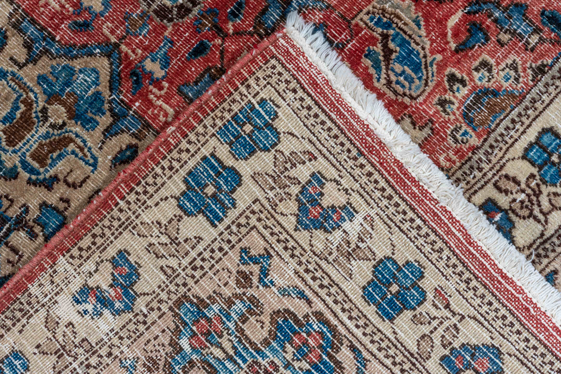 9' x 12' one-of-a-kind handmade vintage Sivas large size rug. Color palette: ivory, red, blue, brown, taupe, charcoal, beige