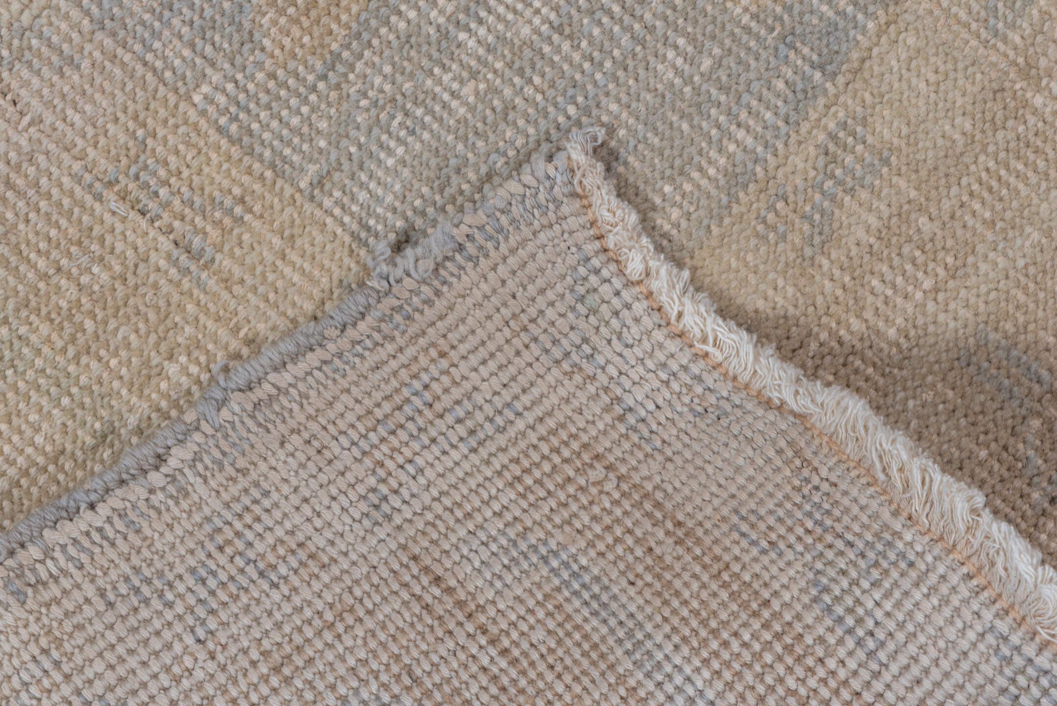 5' x 5' one-of-a-kind handmade vintage Oushak rug. Color palette: ivory, cream, beige, taupe, pale gold, light gray, gray