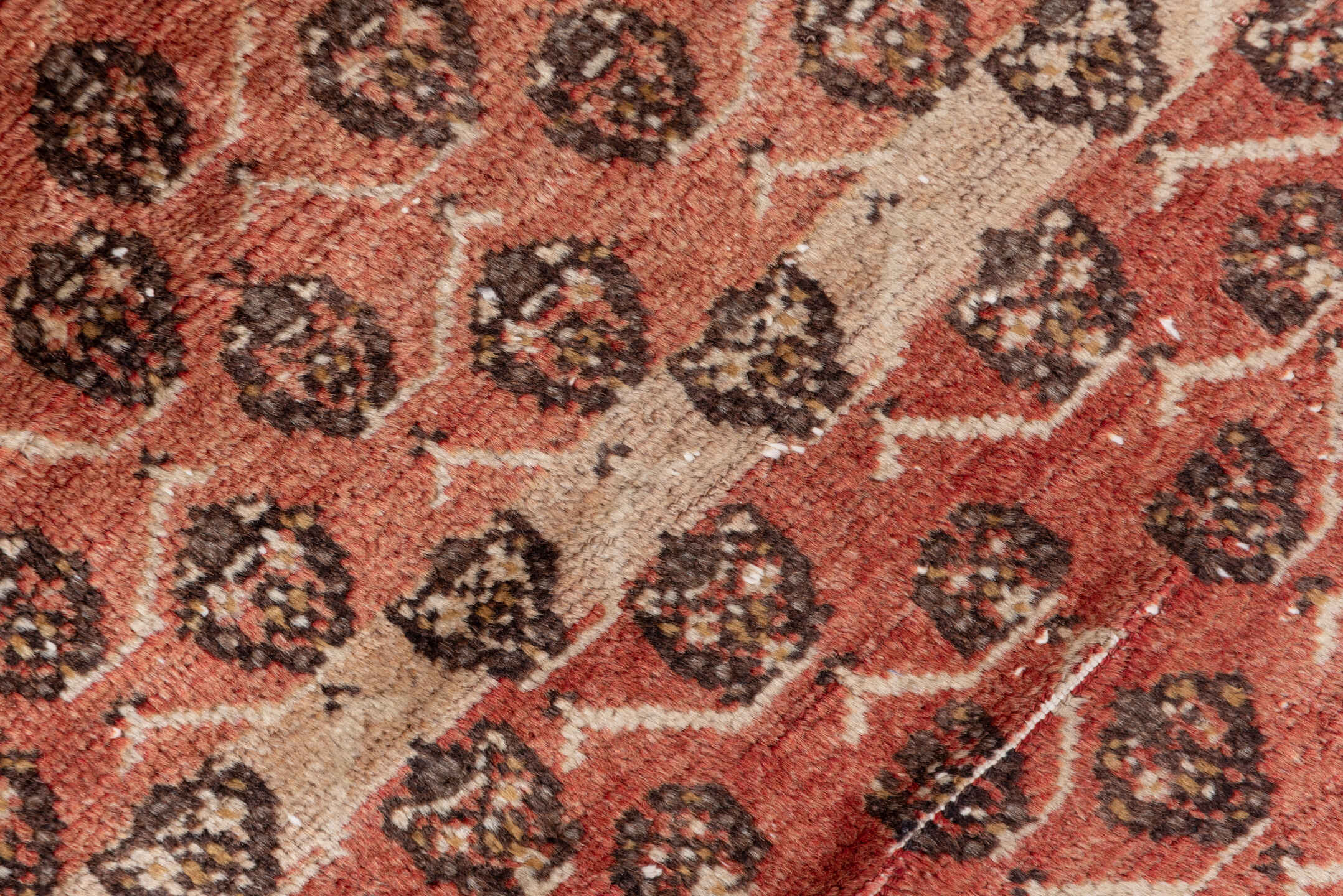 3' x 8' one-of-a-kind handmade vintage Oushak runner rug. Color palette: brown, gray, light gray, off-white, orange, pink