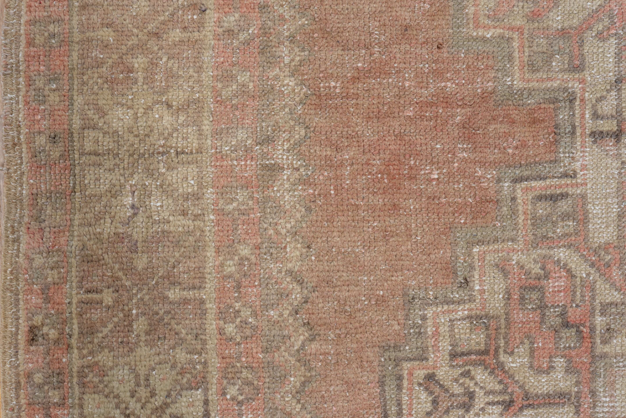 3' x 6' one-of-a-kind handmade vintage Oushak small size rug. Color palette: blush, taupe, ivory, warm gray, dusty rose