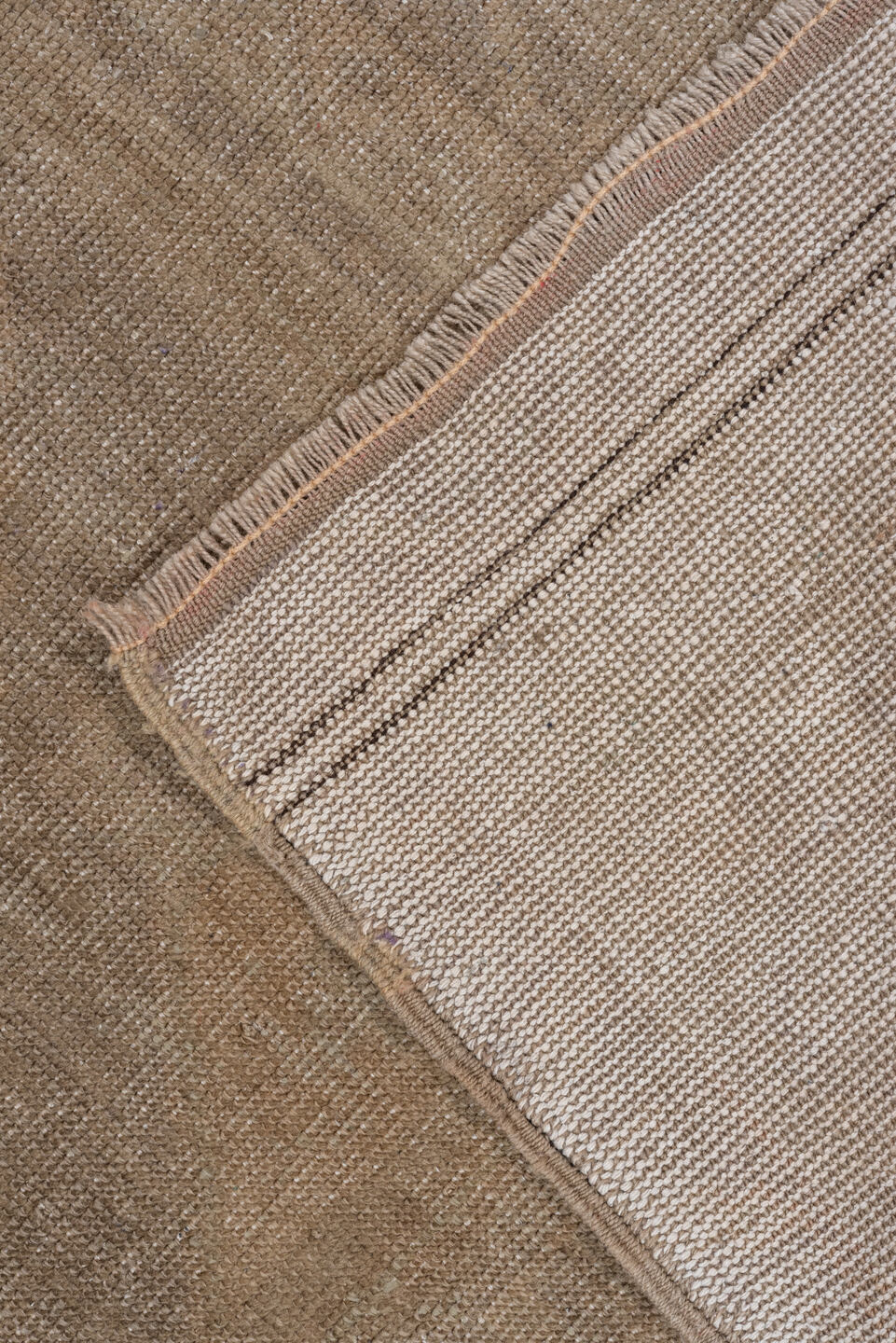 4' x 7' one-of-a-kind handmade vintage Oushak rug. Color palette: brown, gray, light gray, off-white, pink, snow, white