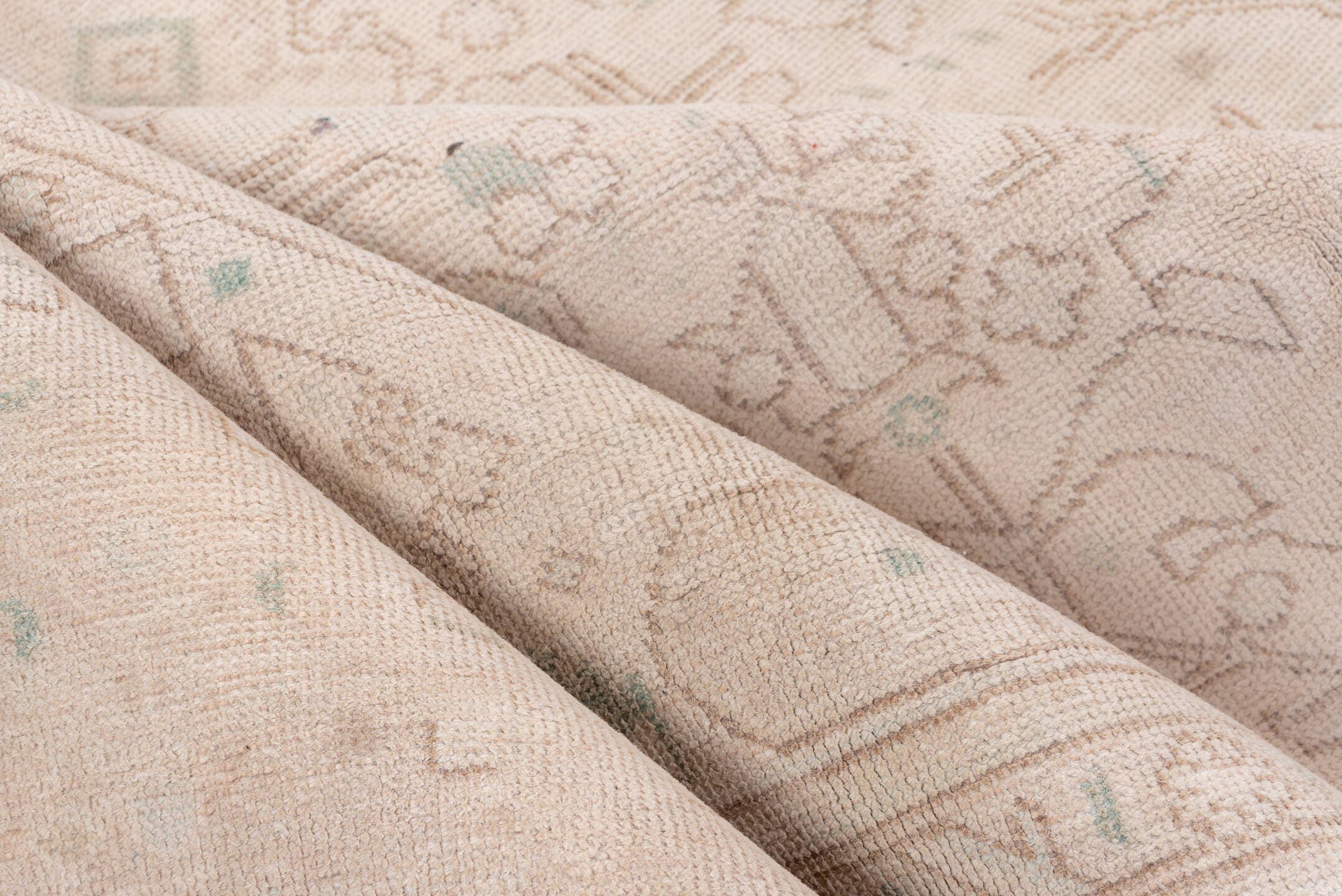 8' x 10' one-of-a-kind handmade vintage Tabriz large size rug. Color palette: ivory, blush, sand, taupe, pale celadon, pink