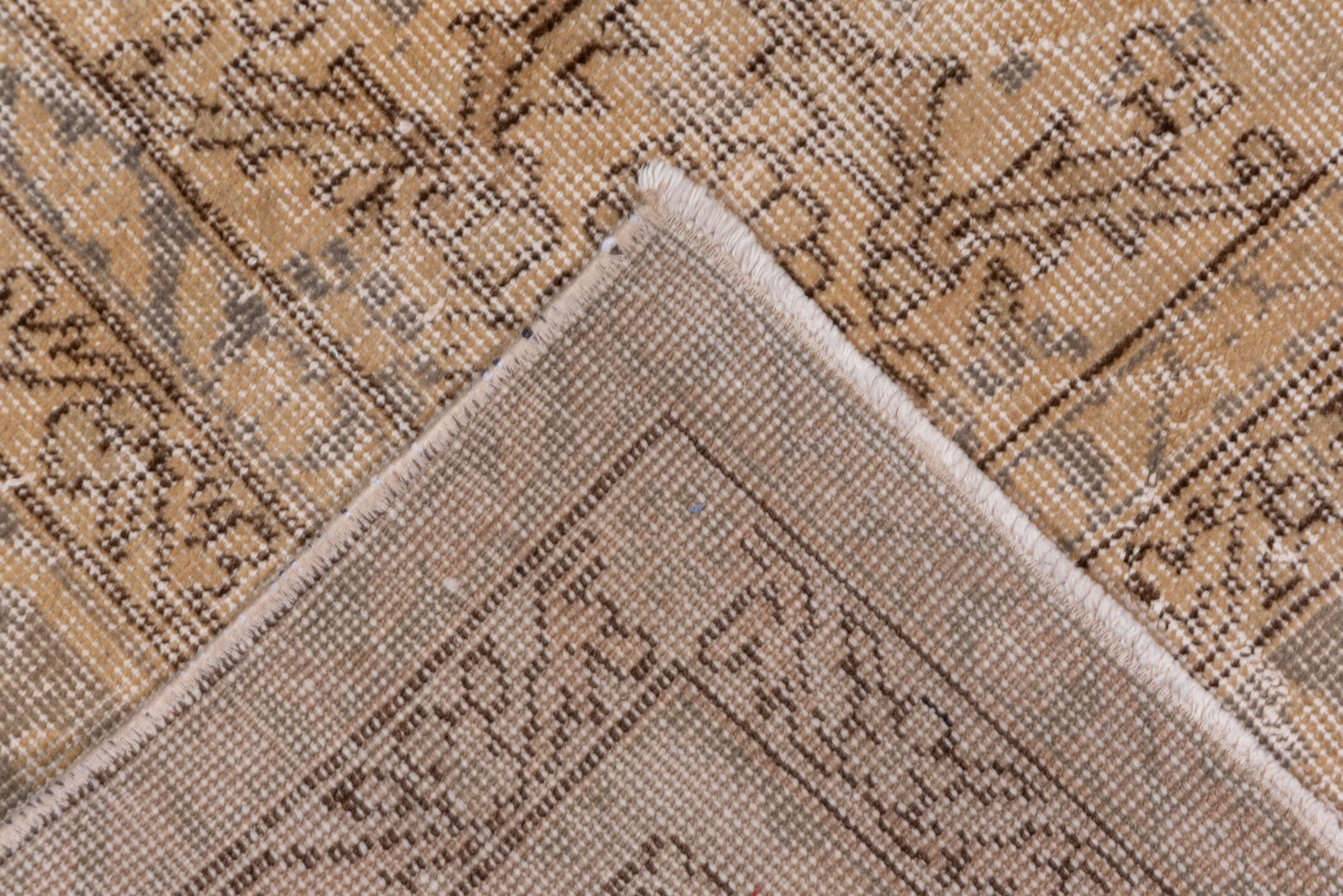 8' x 11' one-of-a-kind handmade vintage Oushak large size rug. Color palette: brown, gray, light gray, pink