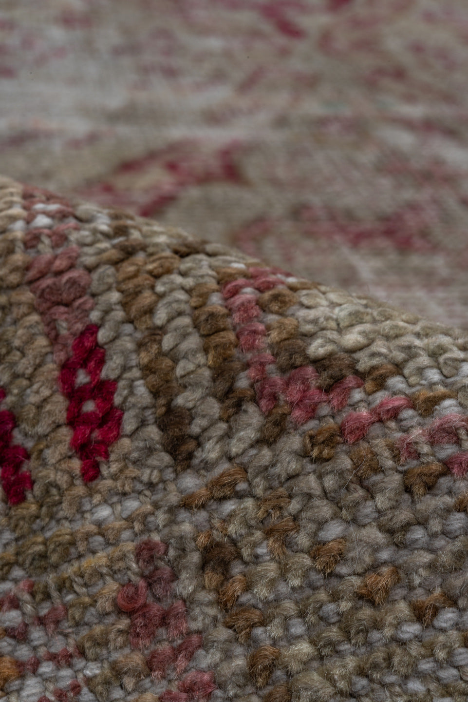 3' x 22' one-of-a-kind handmade vintage Oushak runner rug. Color palette: brown, dark gray, gray, light gray, off-white