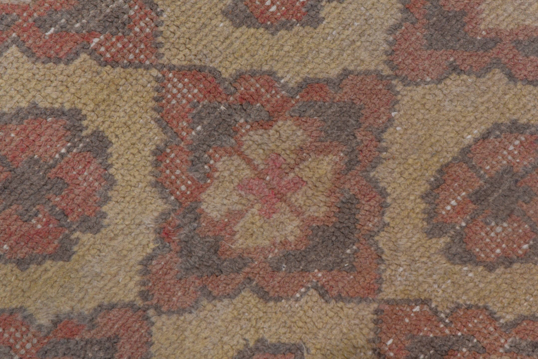4' x 7' one-of-a-kind handmade vintage Oushak rug. Color palette: taupe, dusty rose, ivory, beige, soft brown, gray, pink