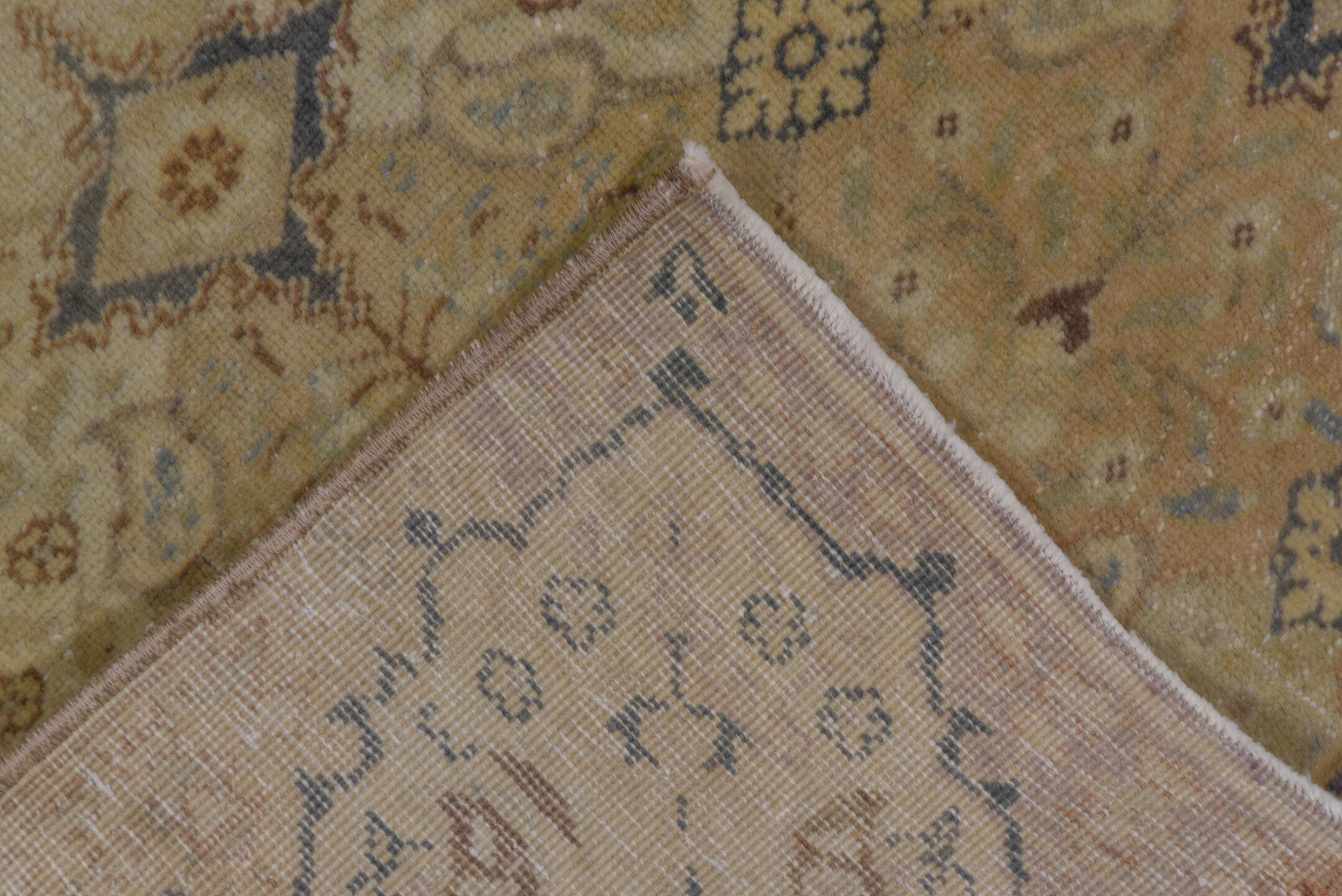 6' x 9' one-of-a-kind handmade vintage Kaisary medium size rug. Color palette: beige, ivory, taupe, slate, camel, brown