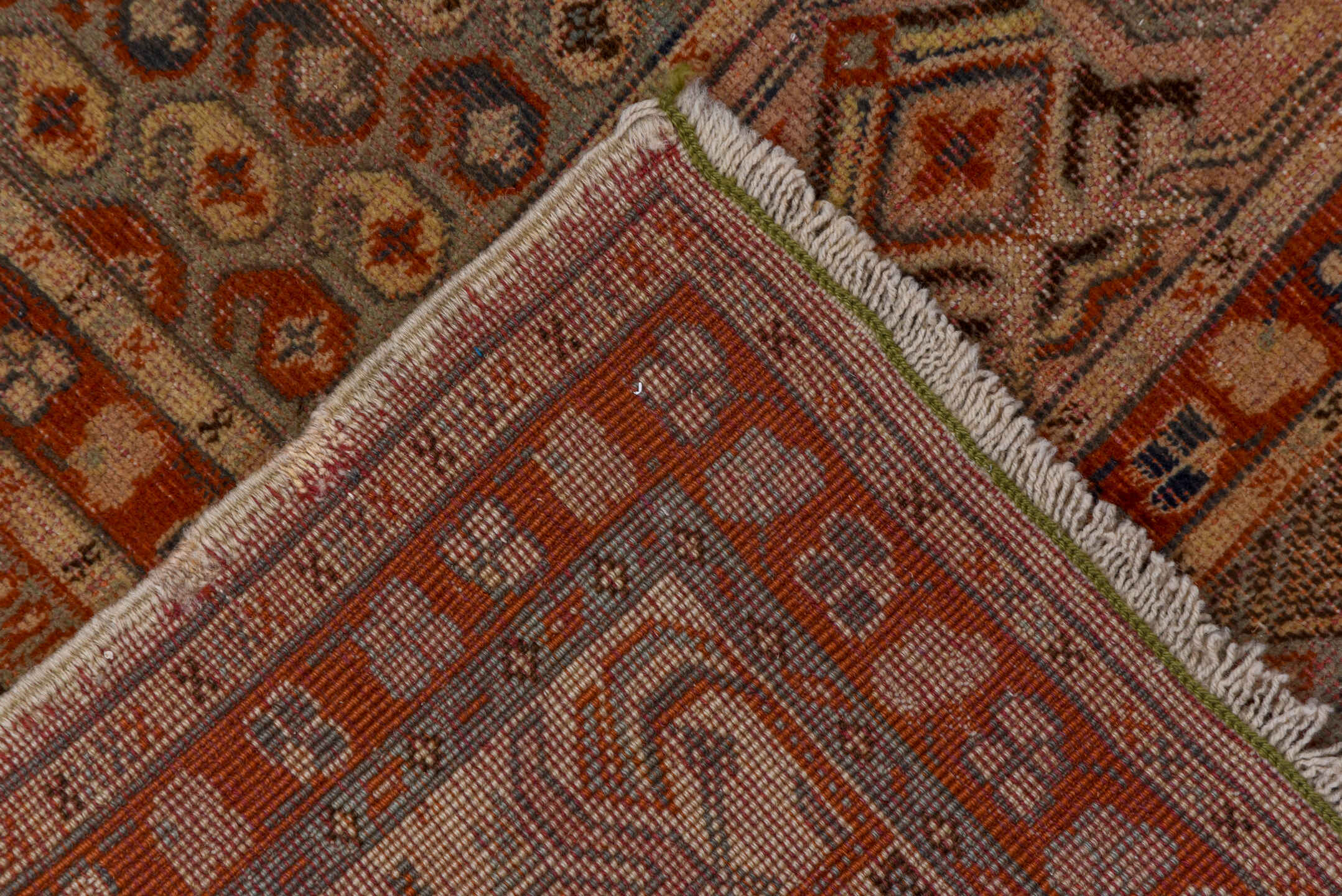 5' x 8' one-of-a-kind handmade antique Oushak medium size rug. Color palette: blush, rust, ivory, slate, taupe, terracotta