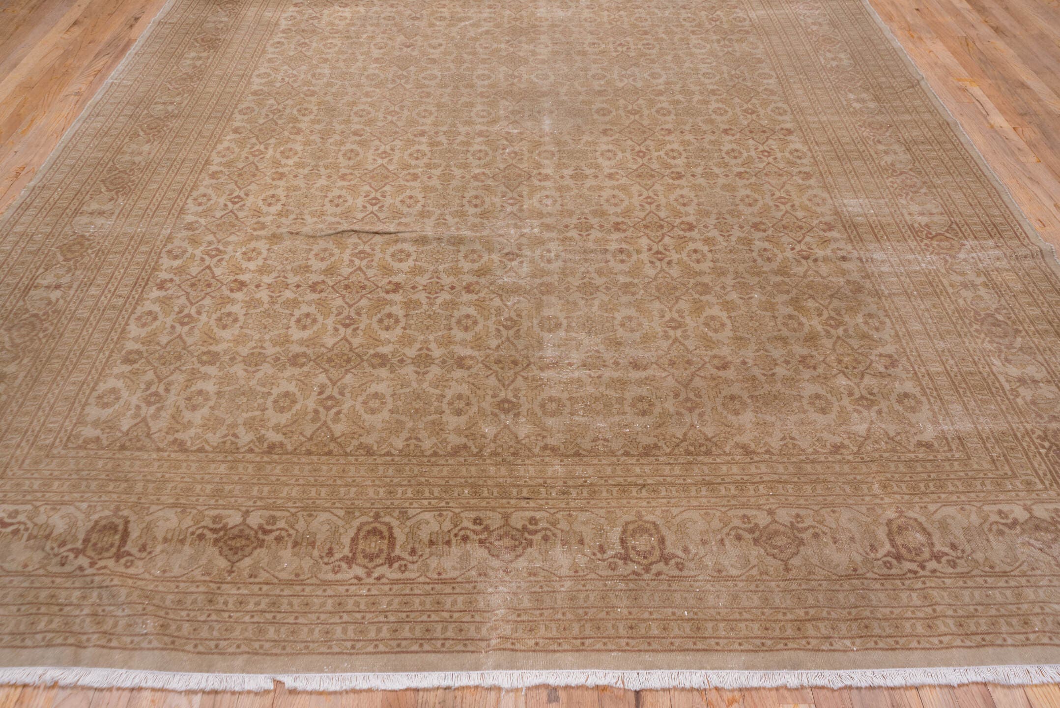 9' x 11' one-of-a-kind handmade antique Sivas large size rug. Color palette: taupe, beige, camel, rose, ivory, gray, pink