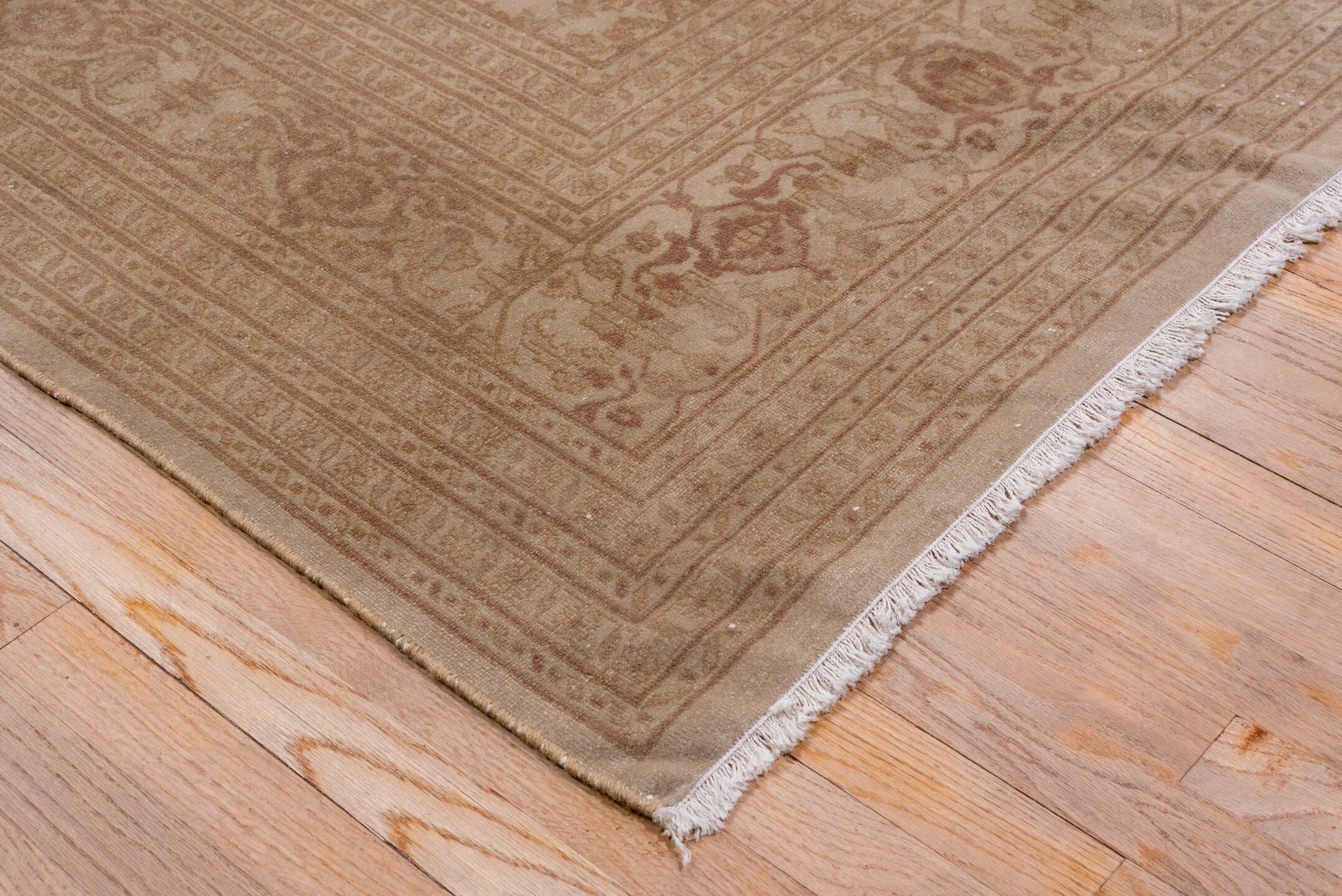 9' x 11' one-of-a-kind handmade antique Sivas large size rug. Color palette: taupe, beige, camel, rose, ivory, gray, pink