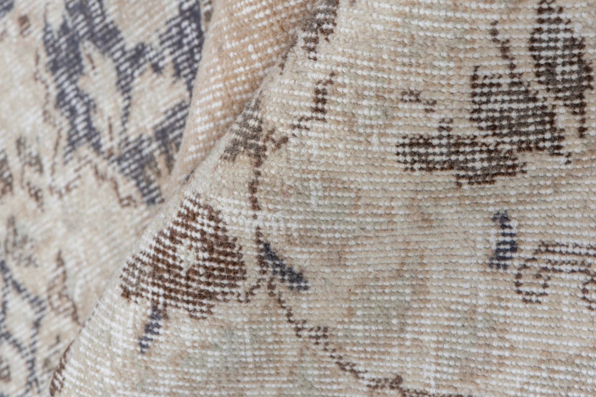 7' x 10' one-of-a-kind handmade vintage Oushak large size rug. Color palette: beige, ivory, charcoal, taupe, sage, gray