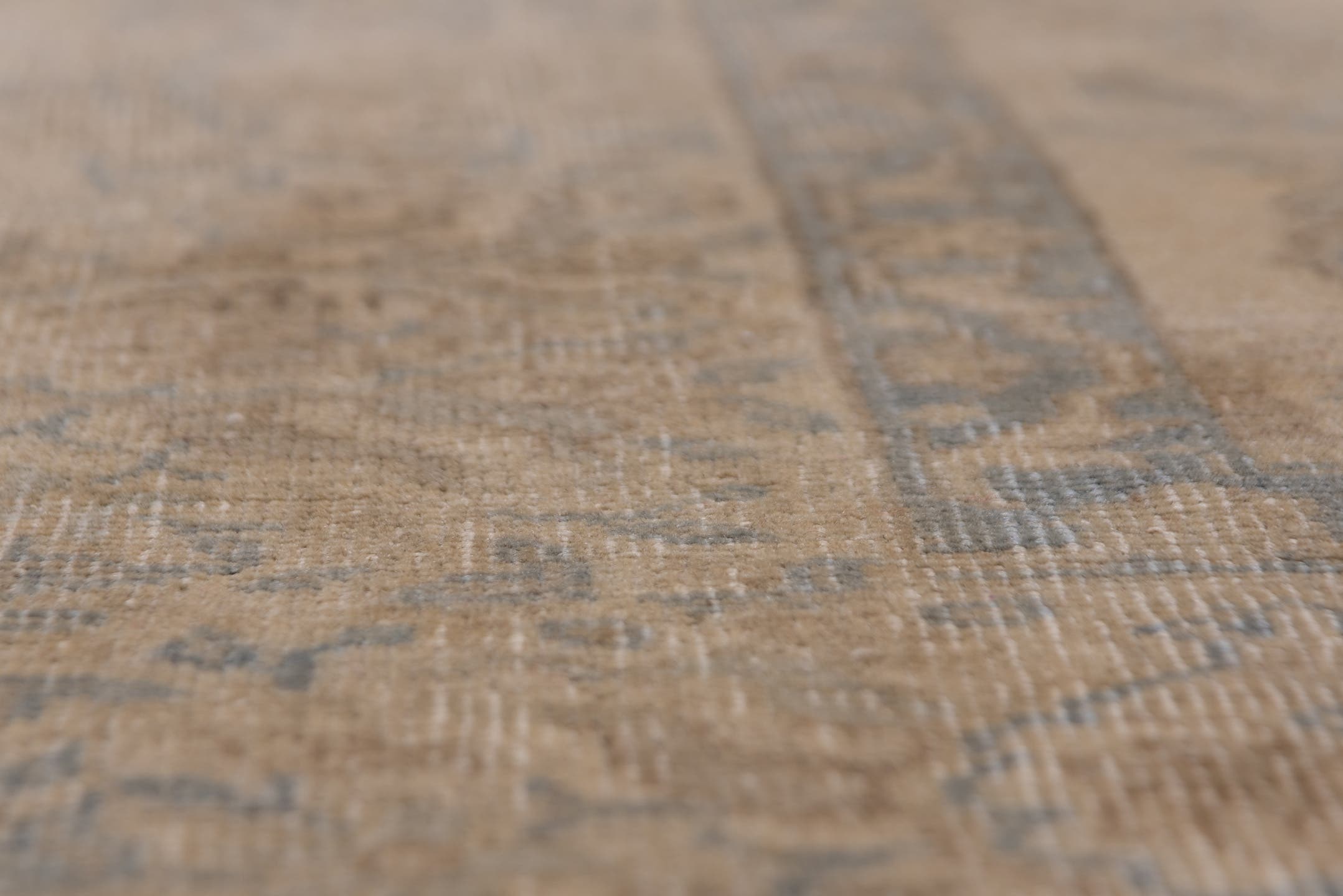 9' x 11' one-of-a-kind handmade vintage Oushak large size rug. Color palette: beige, taupe, slate, ivory, camel, blue, gray