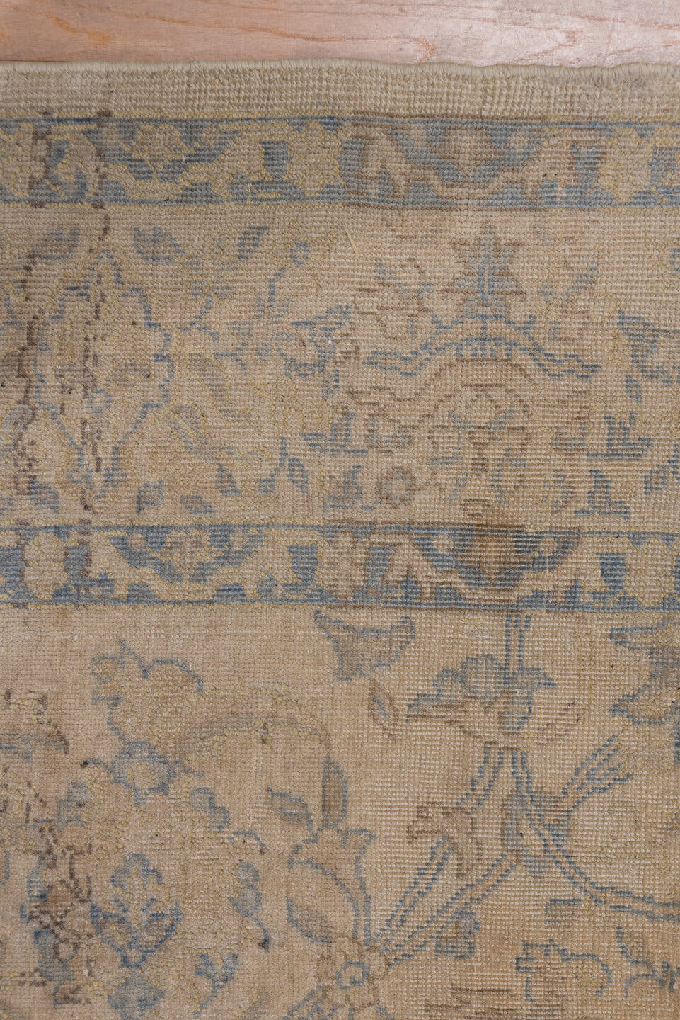9' x 11' one-of-a-kind handmade vintage Oushak large size rug. Color palette: beige, taupe, slate, ivory, camel, blue, gray