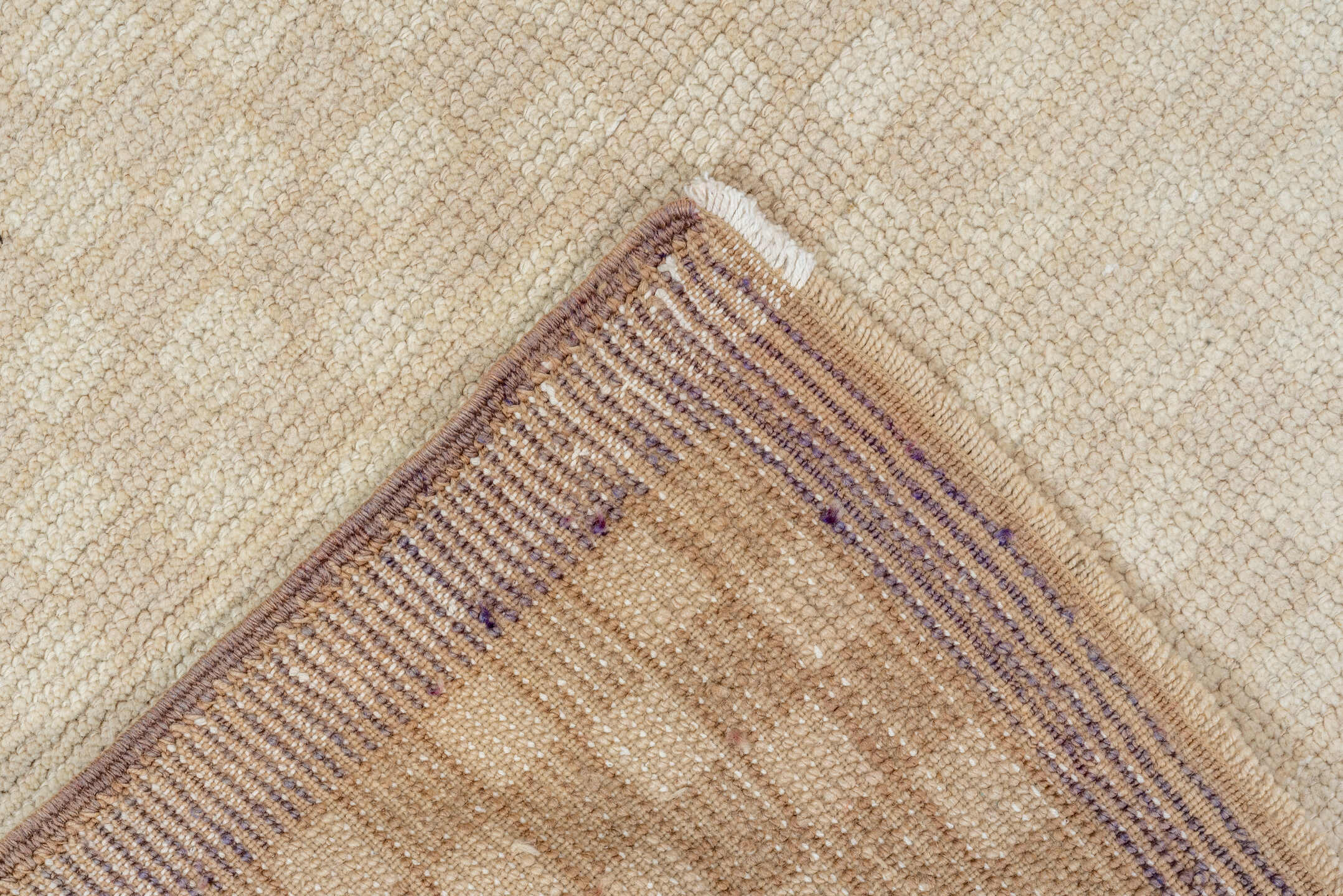 2' x 5' one-of-a-kind handmade vintage Oushak small size rug. Color palette: ivory, cream, beige, taupe, gray