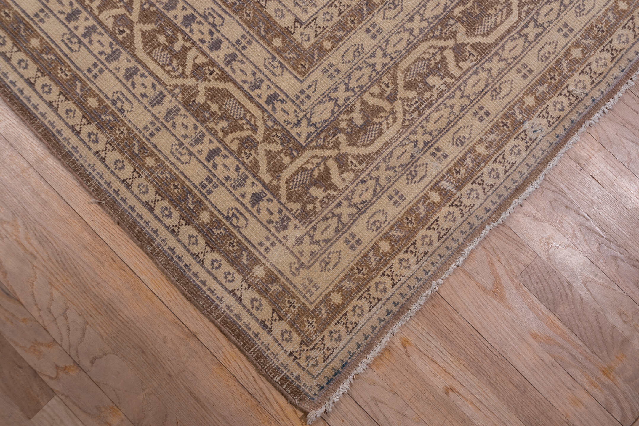 11' x 14' one-of-a-kind handmade vintage Sivas oversize rug. Color palette: ivory, taupe, brown, beige, camel, gray