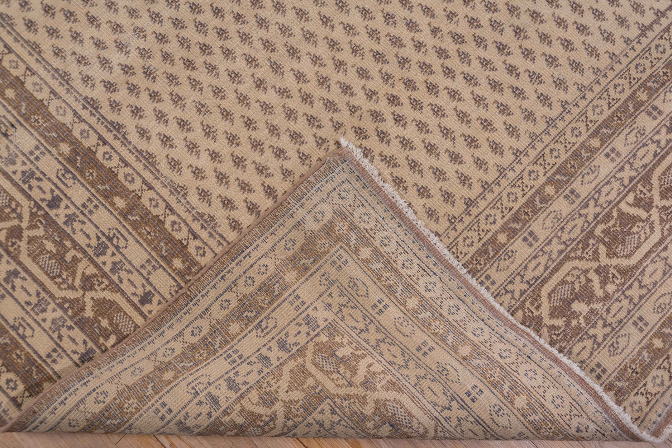 11' x 14' one-of-a-kind handmade vintage Sivas oversize rug. Color palette: ivory, taupe, brown, beige, camel, gray