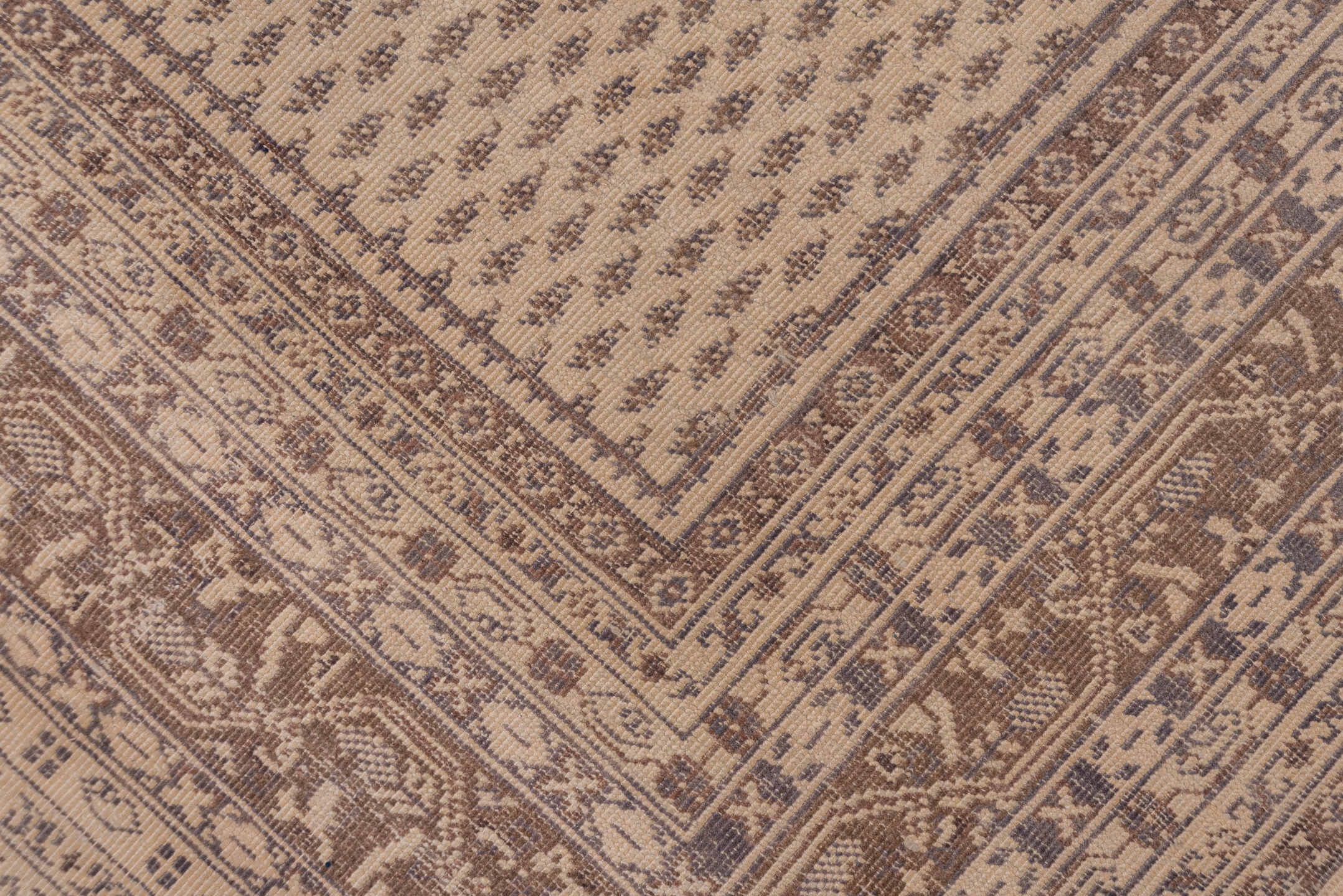 11' x 14' one-of-a-kind handmade vintage Sivas oversize rug. Color palette: ivory, taupe, brown, beige, camel, gray