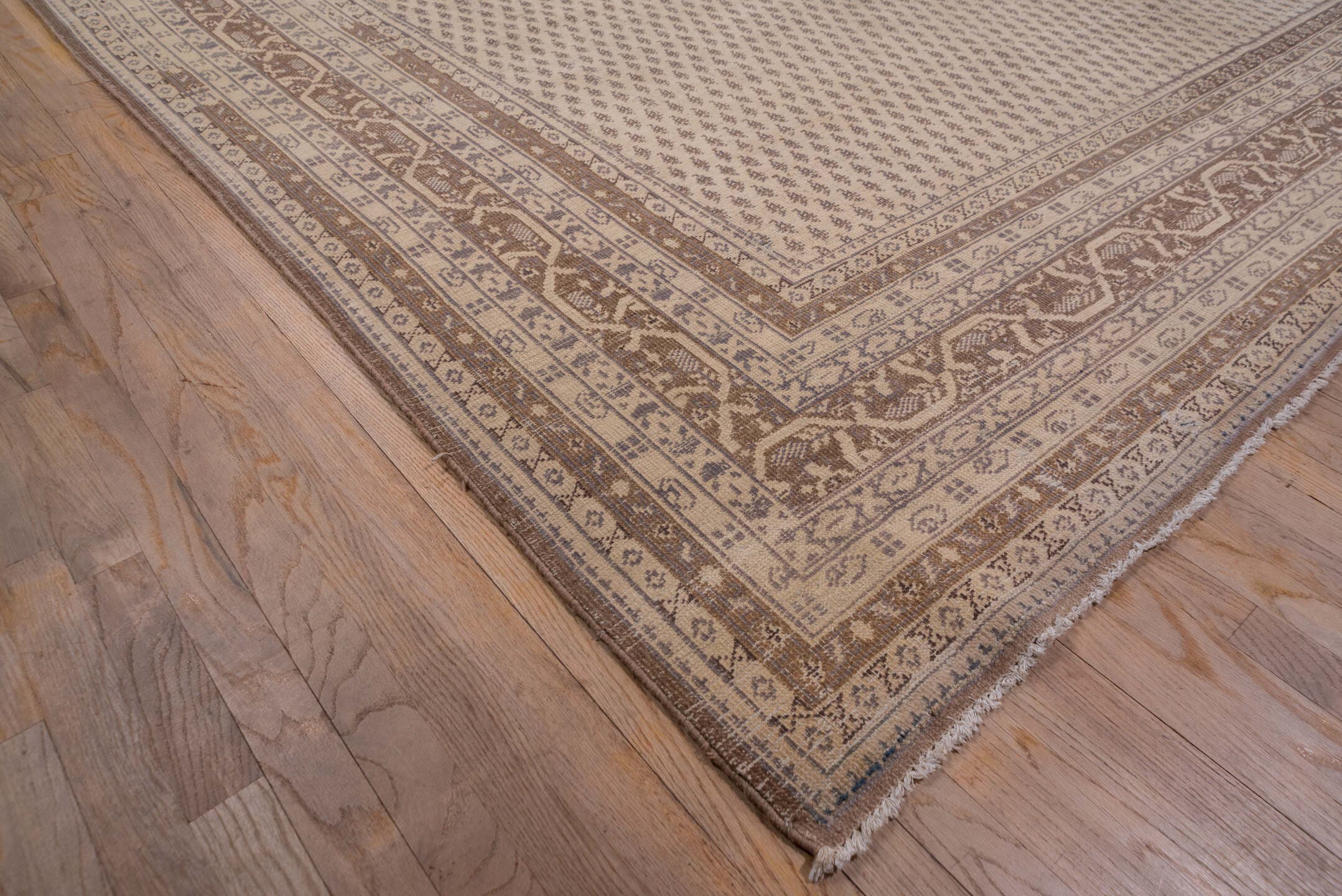 11' x 14' one-of-a-kind handmade vintage Sivas oversize rug. Color palette: ivory, taupe, brown, beige, camel, gray