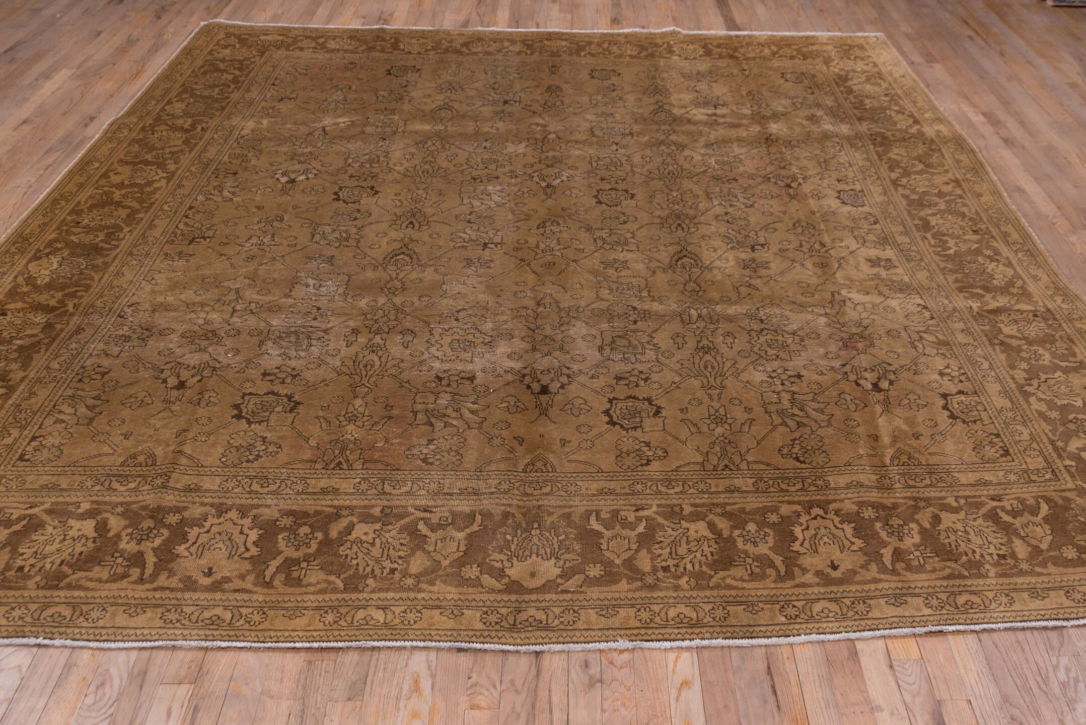10' x 12' one-of-a-kind handmade vintage Tabriz large size rug. Color palette: camel, taupe, tan, brown, beige, gray