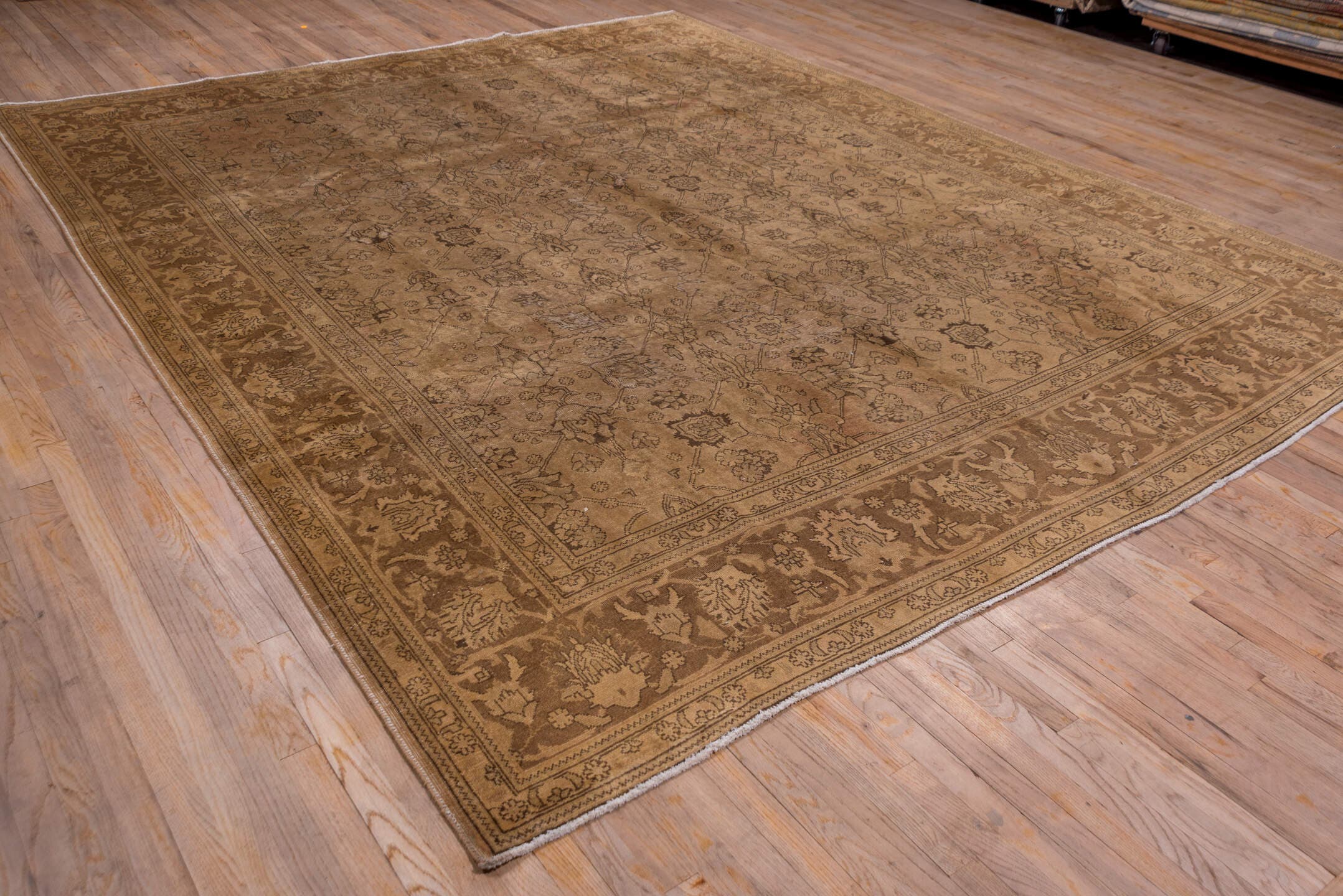10' x 12' one-of-a-kind handmade vintage Tabriz large size rug. Color palette: camel, taupe, tan, brown, beige, gray