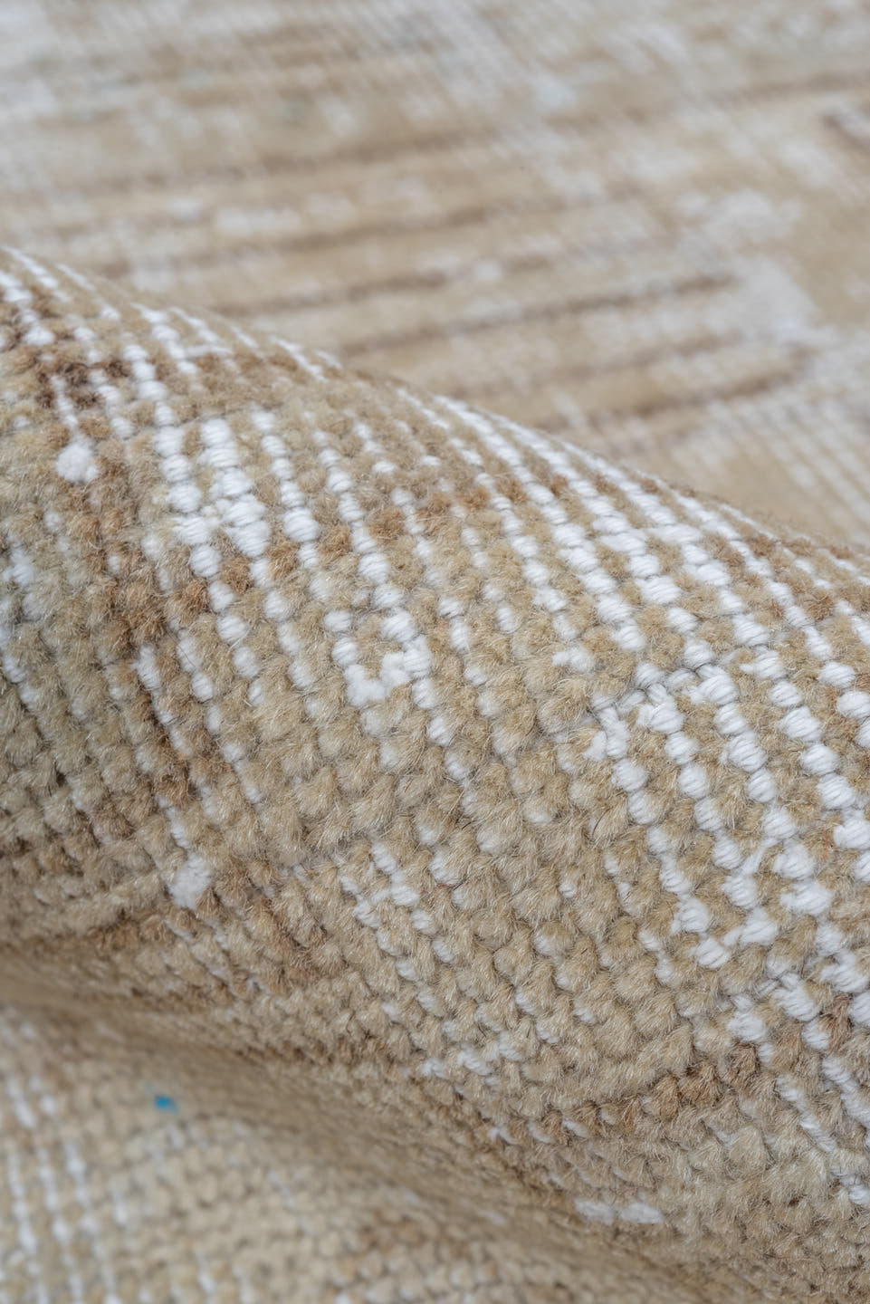 3' x 6' one-of-a-kind handmade vintage Oushak small size rug. Color palette: ivory, beige, taupe, sand, camel, gray