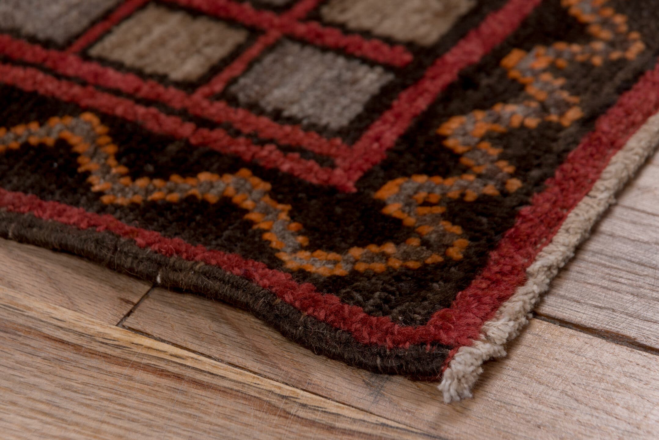 3' x 4' one-of-a-kind handmade antique Oushak small size rug. Color palette: brown, burgundy, charcoal, taupe, rust, gray