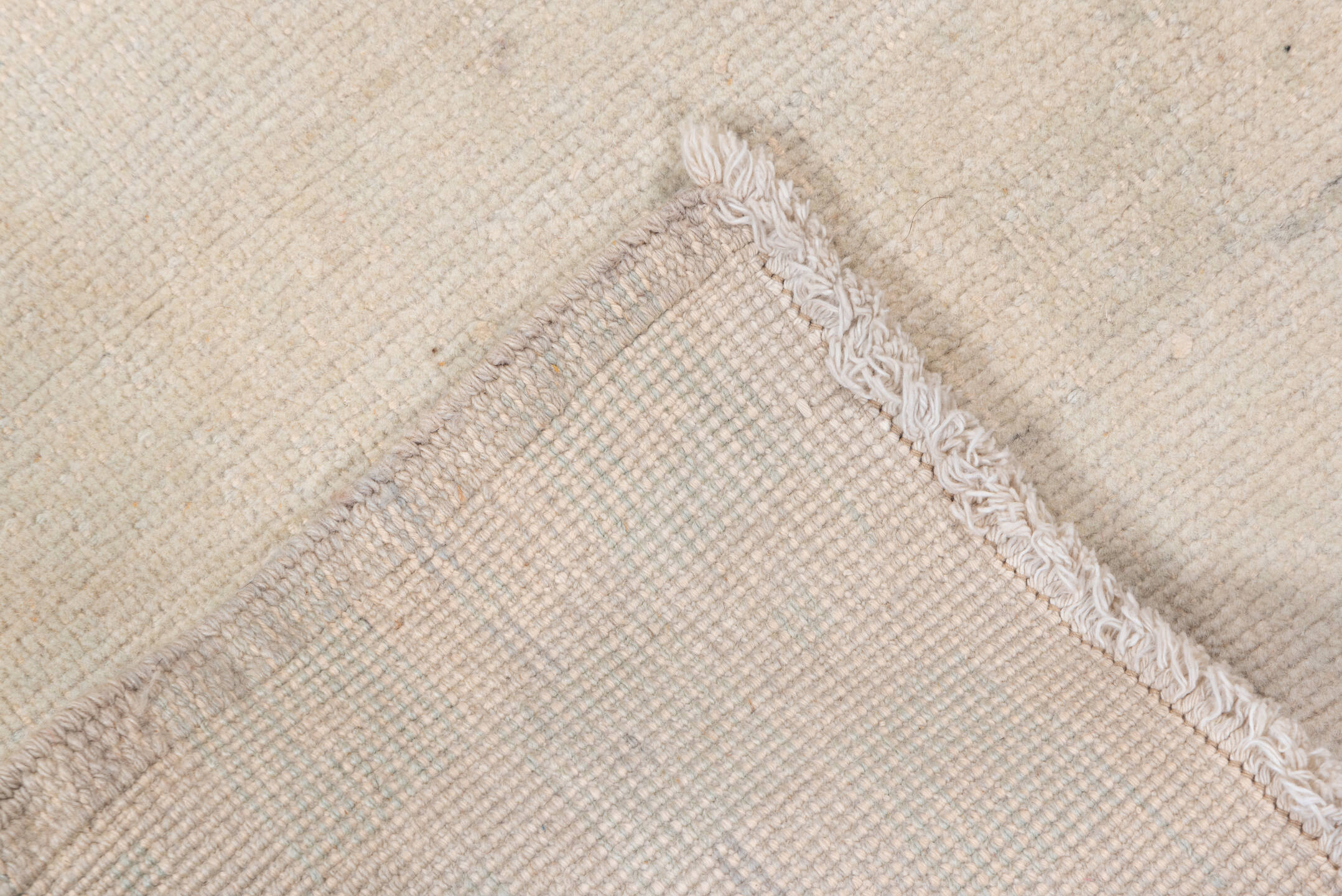 1' x 8' one-of-a-kind handmade vintage Oushak rug. Color palette: brown, gray, light gray, off-white, orange, snow, white