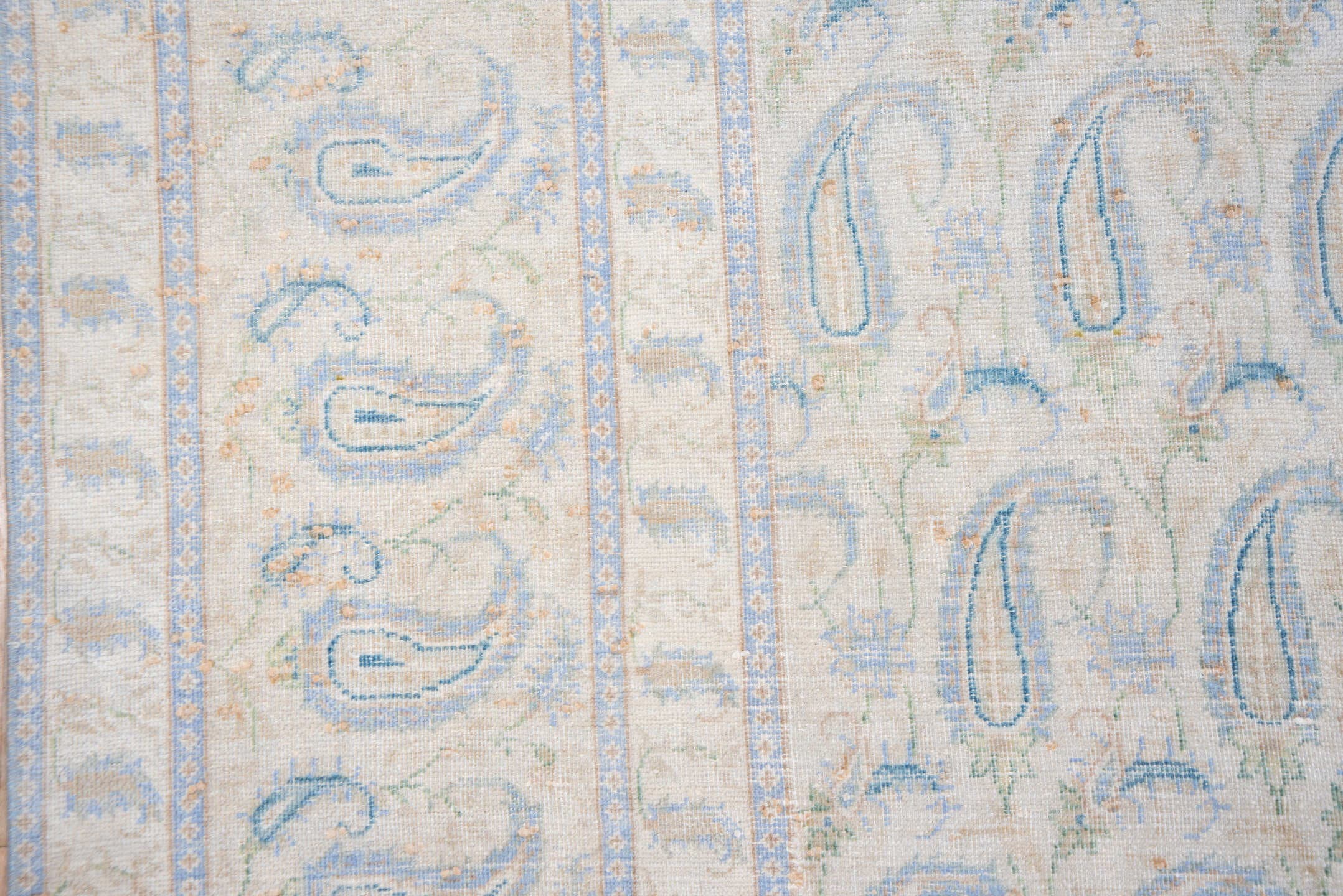 9' x 12' one-of-a-kind handmade vintage Sivas large size rug. Color palette: ivory, pale blue, cream, light gray, beige