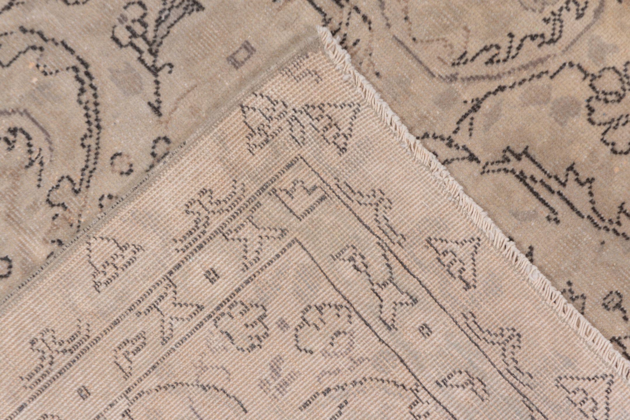 8' x 10' one-of-a-kind handmade vintage  large size rug. Color palette: beige, taupe, ivory, slate, greige, sand, gray