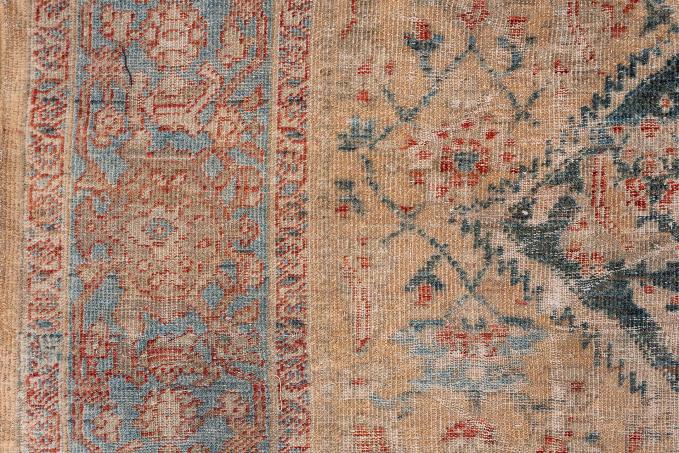 9' x 12' one-of-a-kind handmade vintage Sultanabad large size rug. Color palette: beige, ivory, pale blue, rust, slate