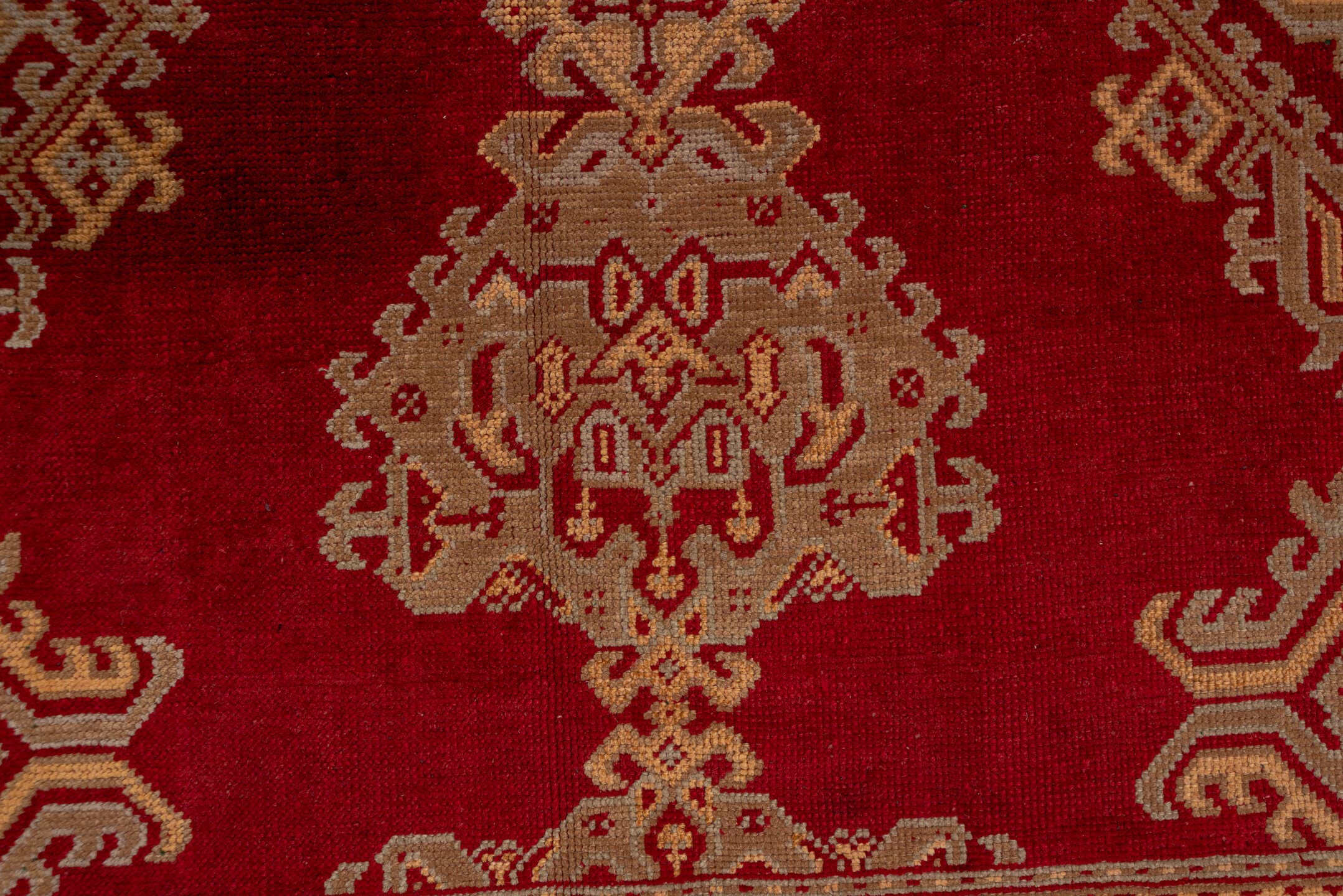 12' x 12' one-of-a-kind handmade antique Oushak oversize rug. Color palette: red, ivory, rust, gold, camel, burgundy