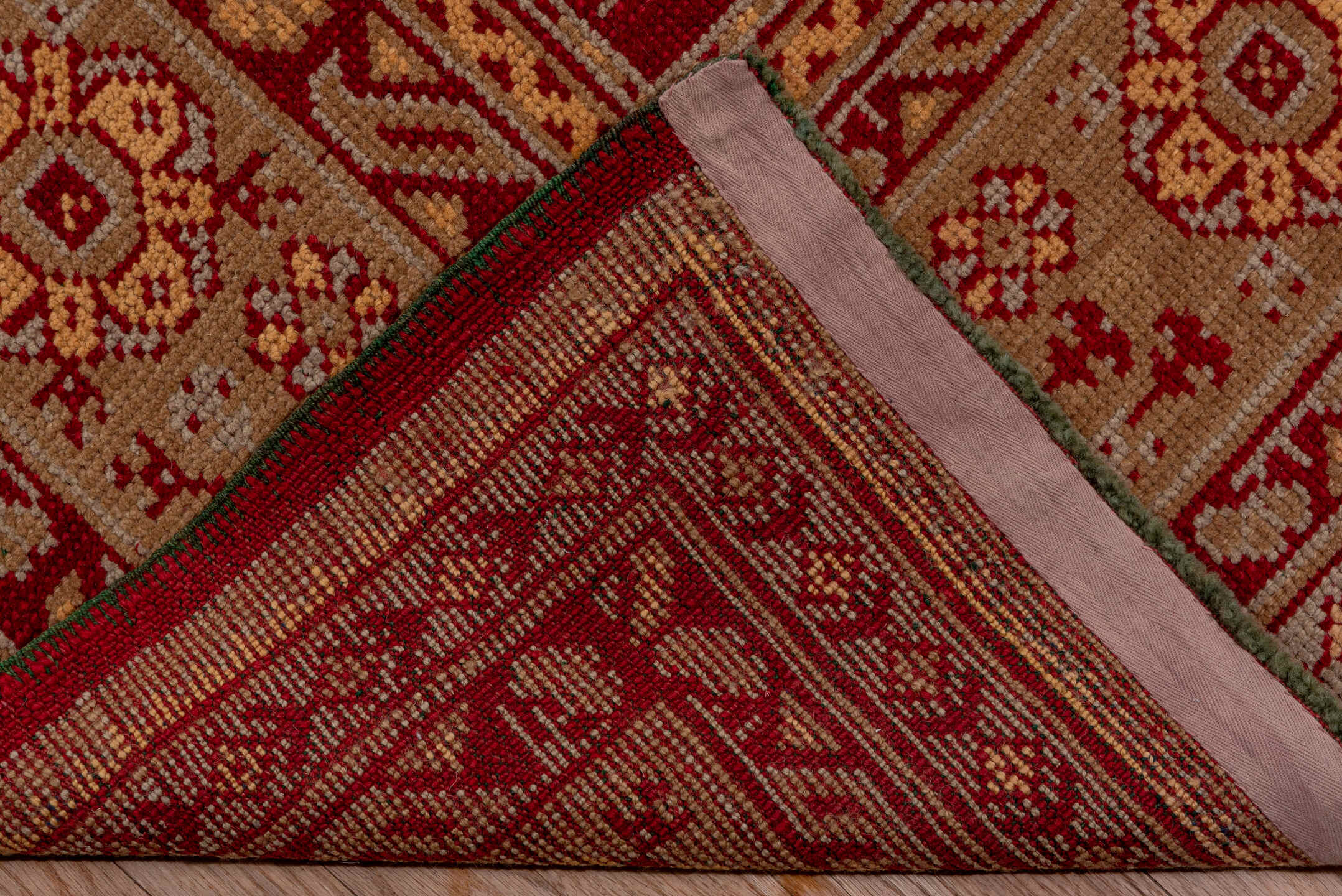 12' x 12' one-of-a-kind handmade antique Oushak oversize rug. Color palette: red, ivory, rust, gold, camel, burgundy