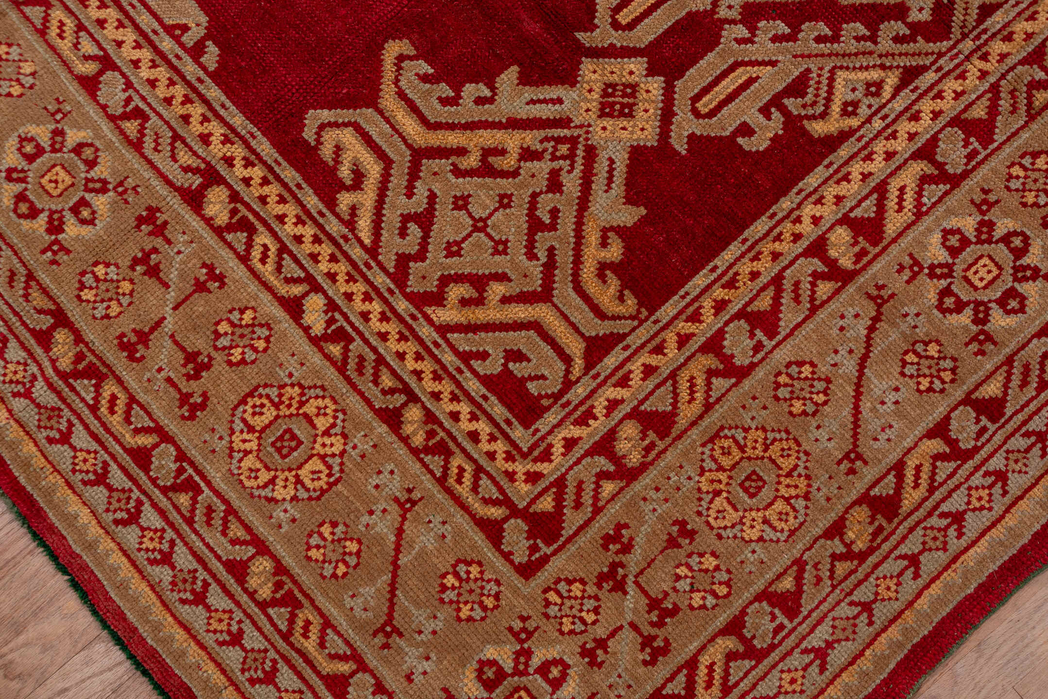 12' x 12' one-of-a-kind handmade antique Oushak oversize rug. Color palette: red, ivory, rust, gold, camel, burgundy