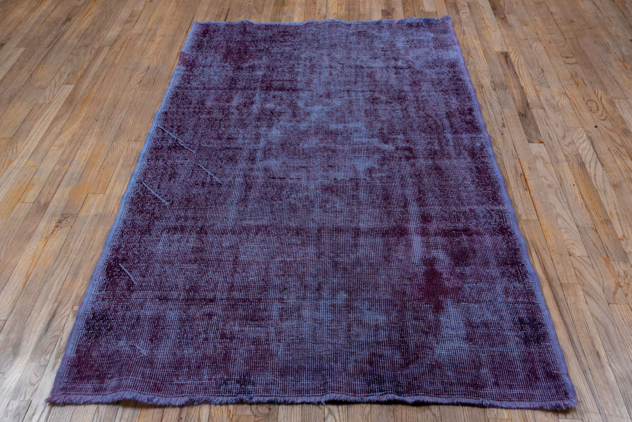 4' x 6' one-of-a-kind handmade vintage Overdyed small size rug. Color palette: violet, plum, lavender, eggplant, pink